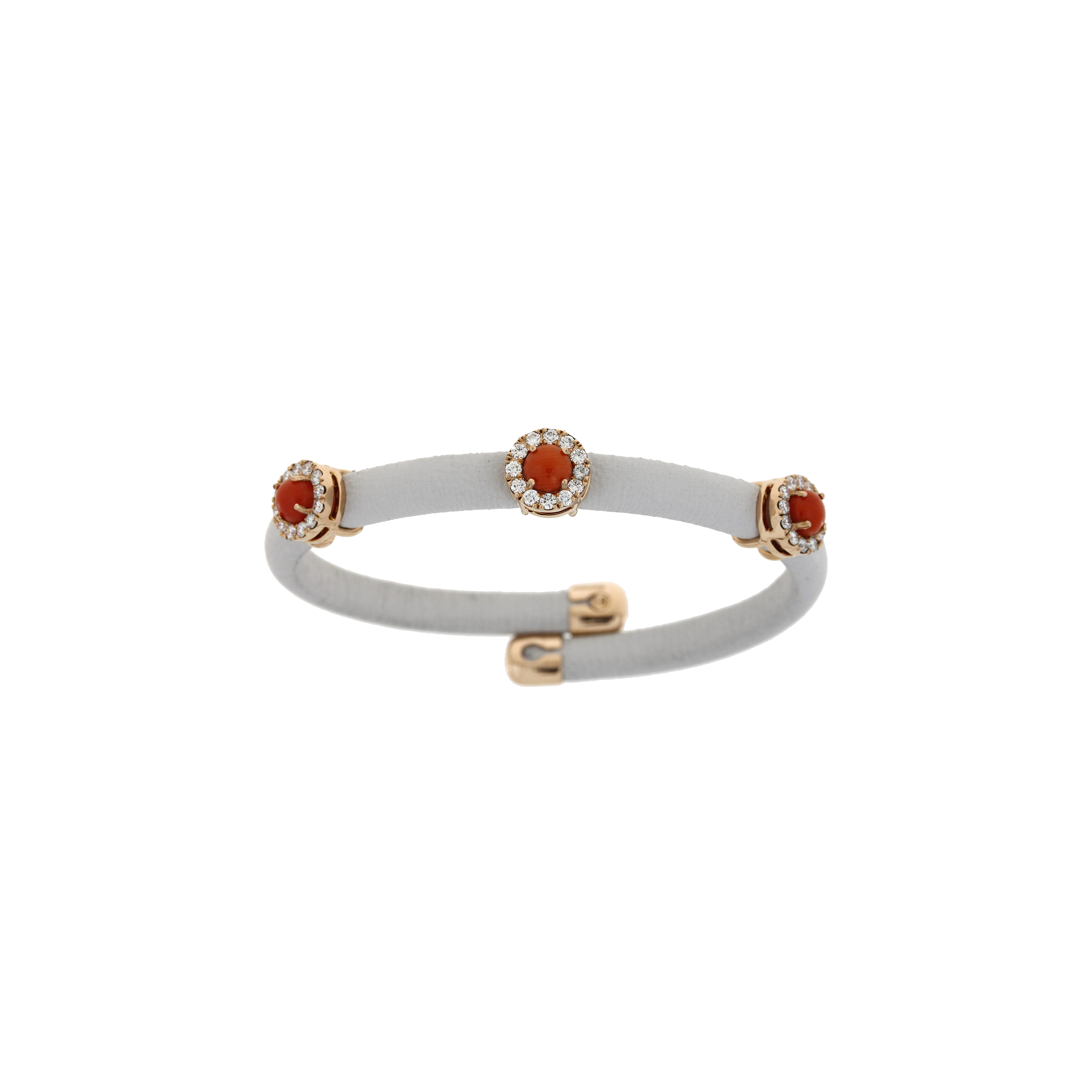 Bartorelli Italian Jewels | BRACCIALE IN PELLE BEIGE CON ELEMENTI IN ORO ROSA, DIAMANTI E CORALLO - 1PU0032125/13 (1)
