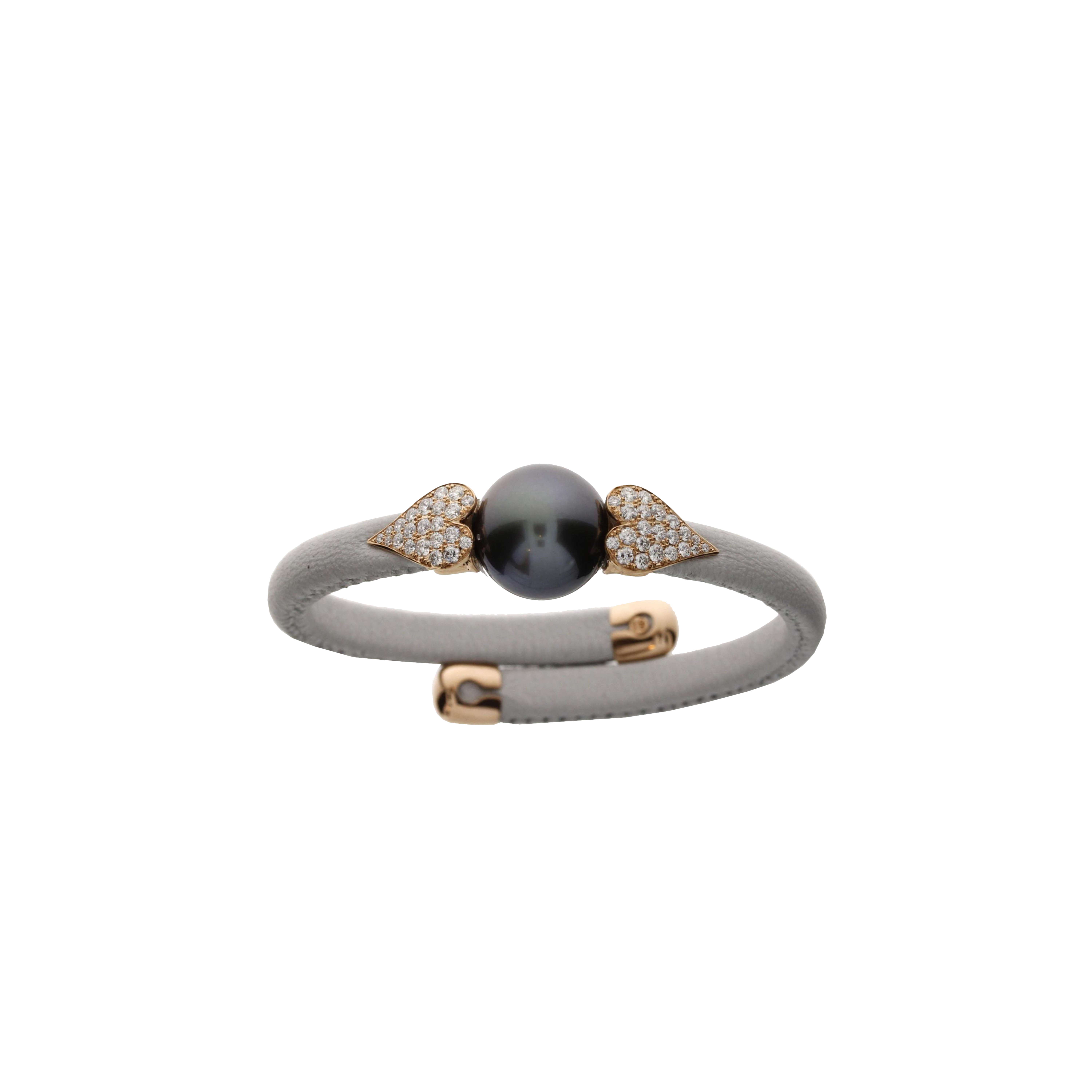 Bartorelli Italian Jewels | BRACCIALE IN PELLE CHIACCIO CON ELEMENTI CUORI IN ORO ROSA, DIAMANTI E PERLA - 1PU0032082/2 (1)