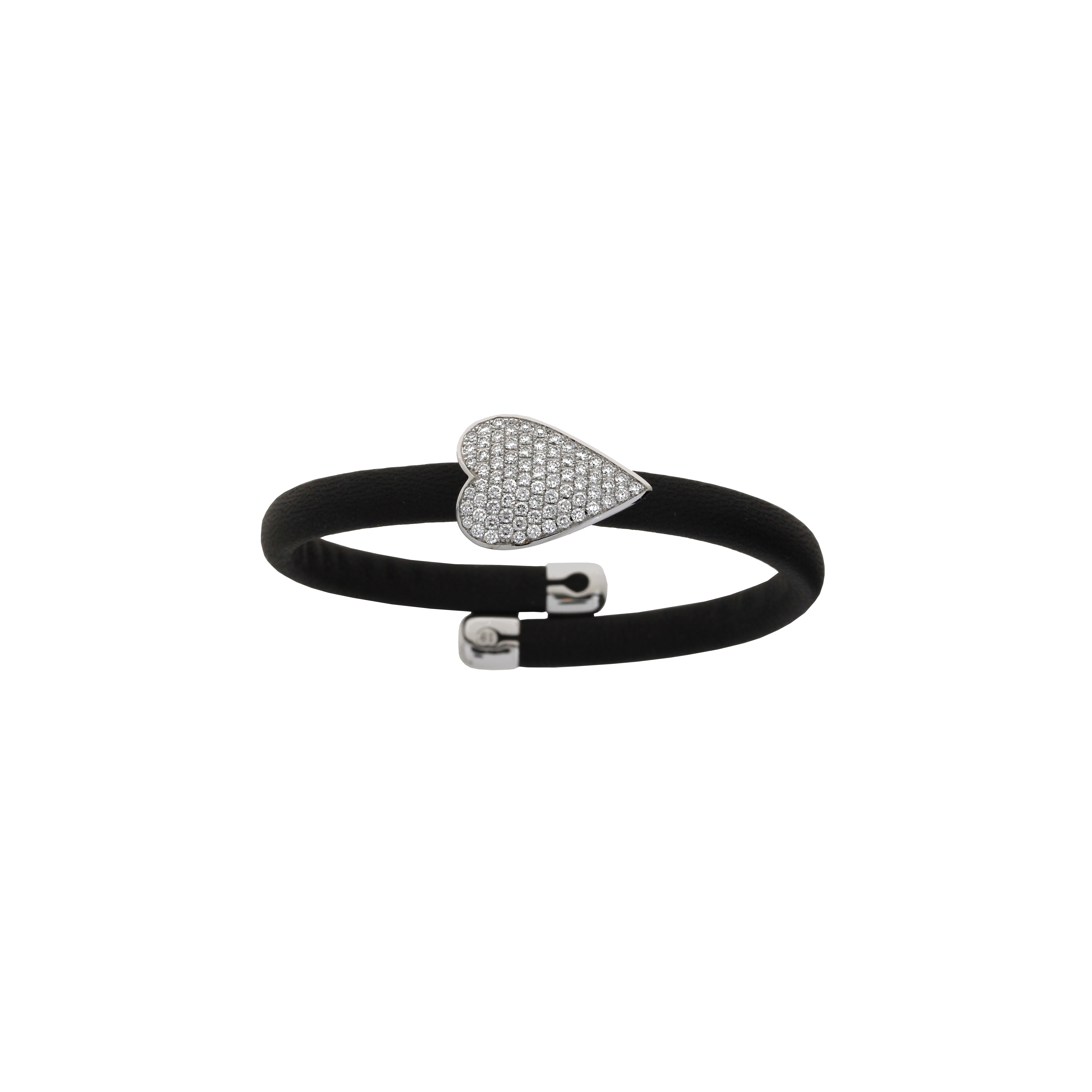 Bartorelli Italian Jewels | BRACCIALE IN PELLE NERA CON ELEMENTI IN ORO BIANCO CUORE CON PAV&Egrave; DI DIAMANTI - 1PU0032106/2 (1)