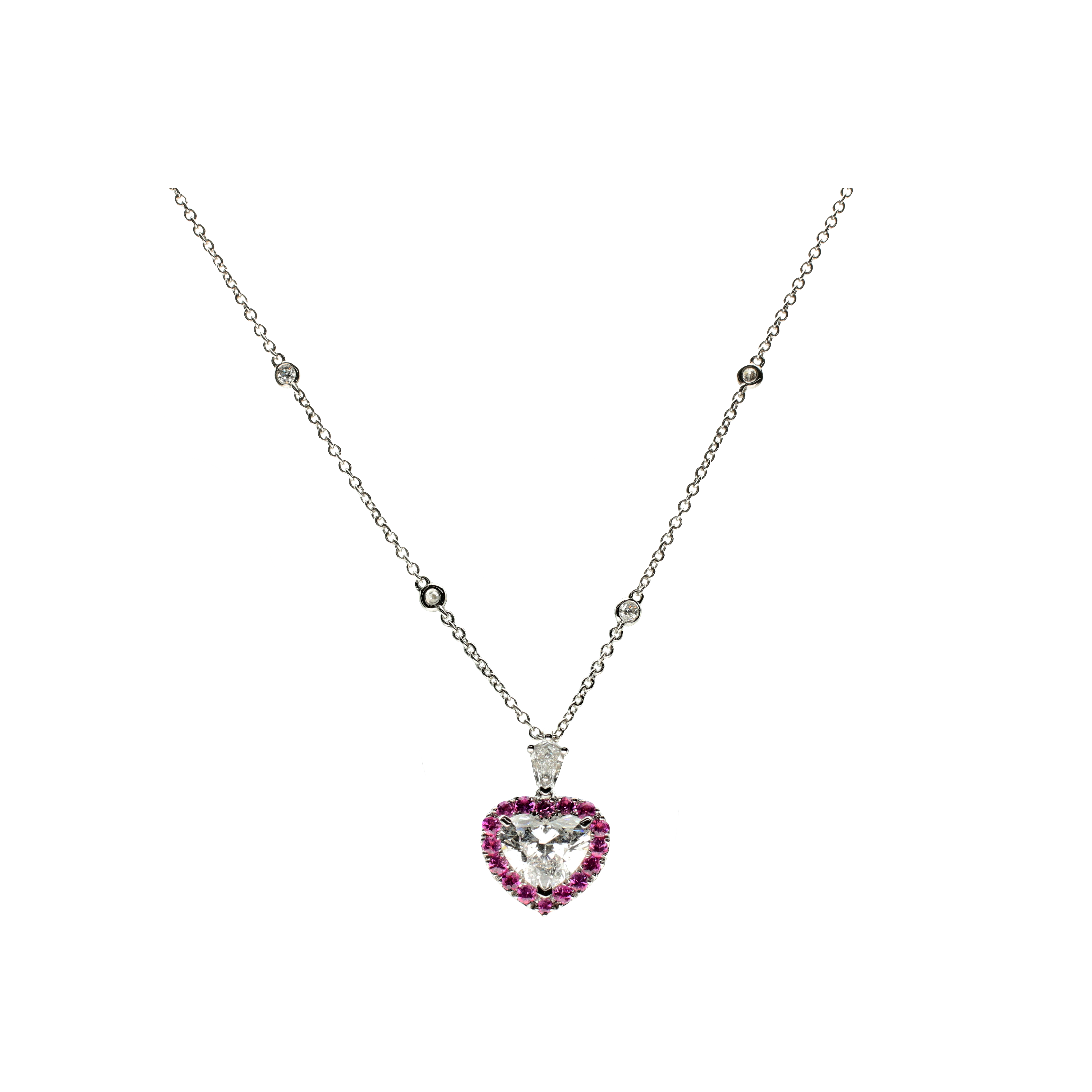 Bartorelli Italian Jewels | COLLANA IN ORO BIANCO CUORE CON ZAFFIRI ROSA E DIAMANTI BIANCHI - 372-3470-MOD (1)