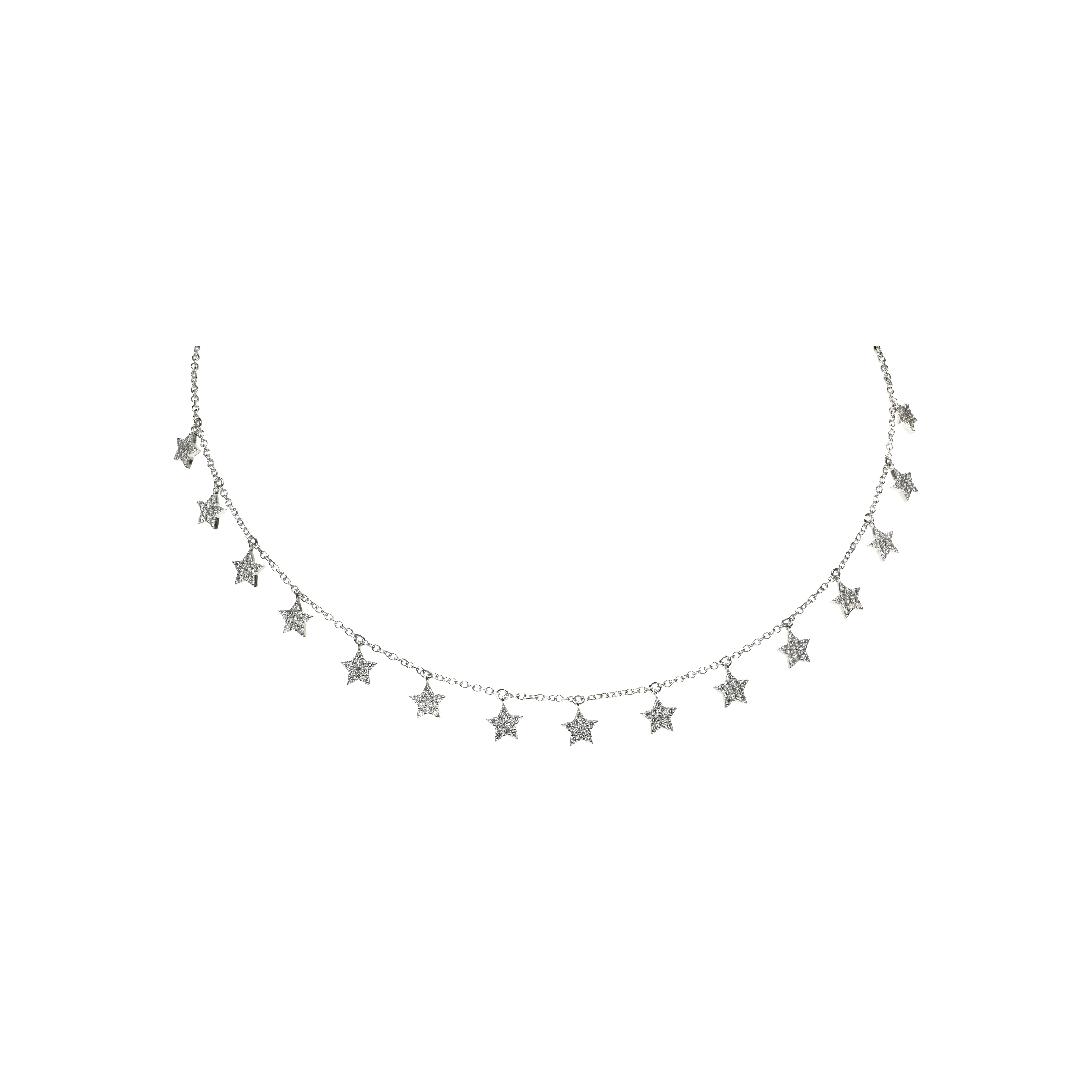 Bartorelli Italian Jewels | COLLANA  IN ORO BIANCO CON STELLINE PENDENTI IN PAV&Eacute; DI DIAMANTI - 234-5724 (1)