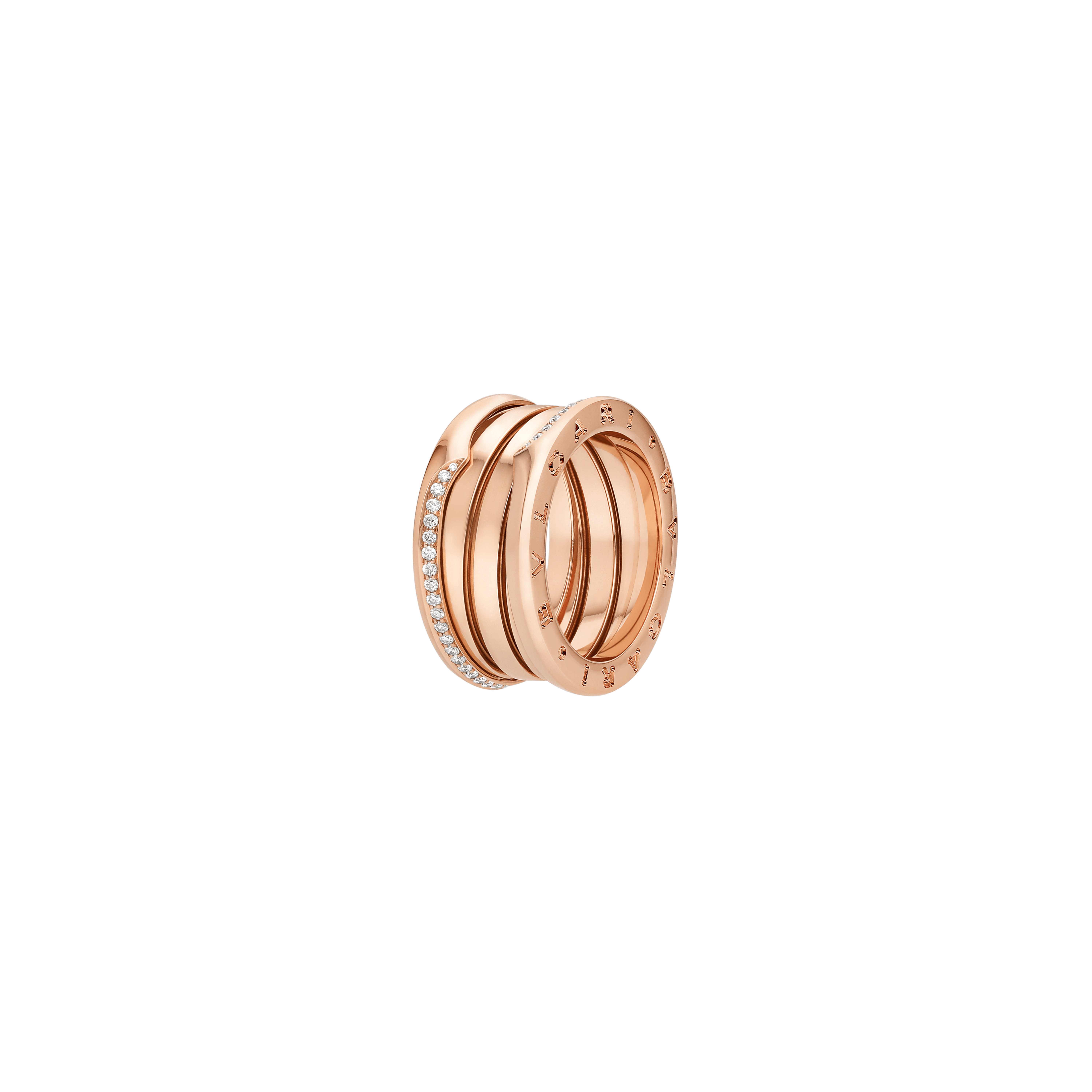 Bulgari | ANELLO B.ZERO1 IN ORO ROSA A TRE FASCE CON DEMI-PAV&Egrave; DI DIAMANTI - AN859412 - AN859412 (1)