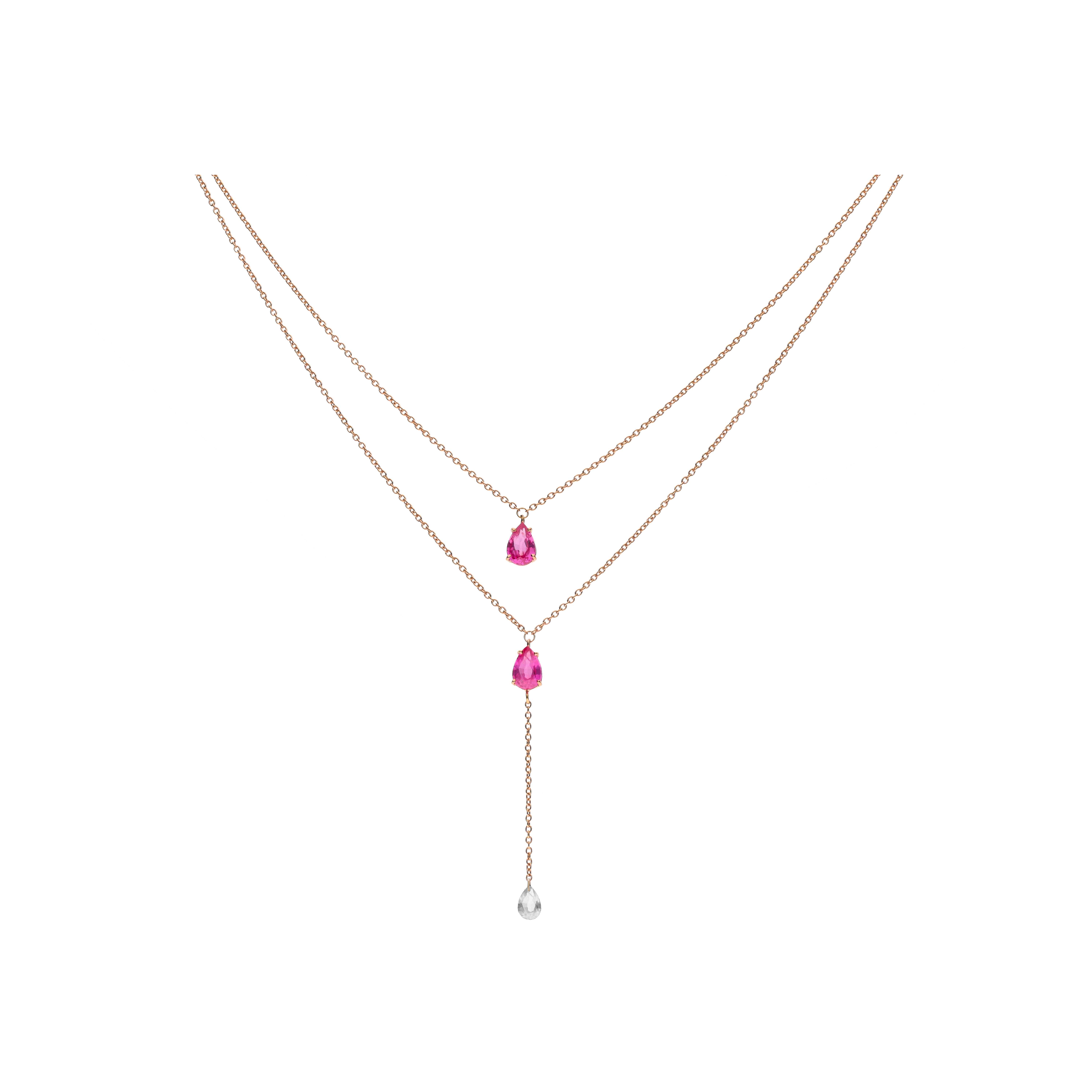 Bartorelli Italian Jewels | GIROCOLLO DOPPIA CATENA IN ORO ROSA , ZAFFIRI ROSA E DIAMANTE - C069/20-ZR (1)