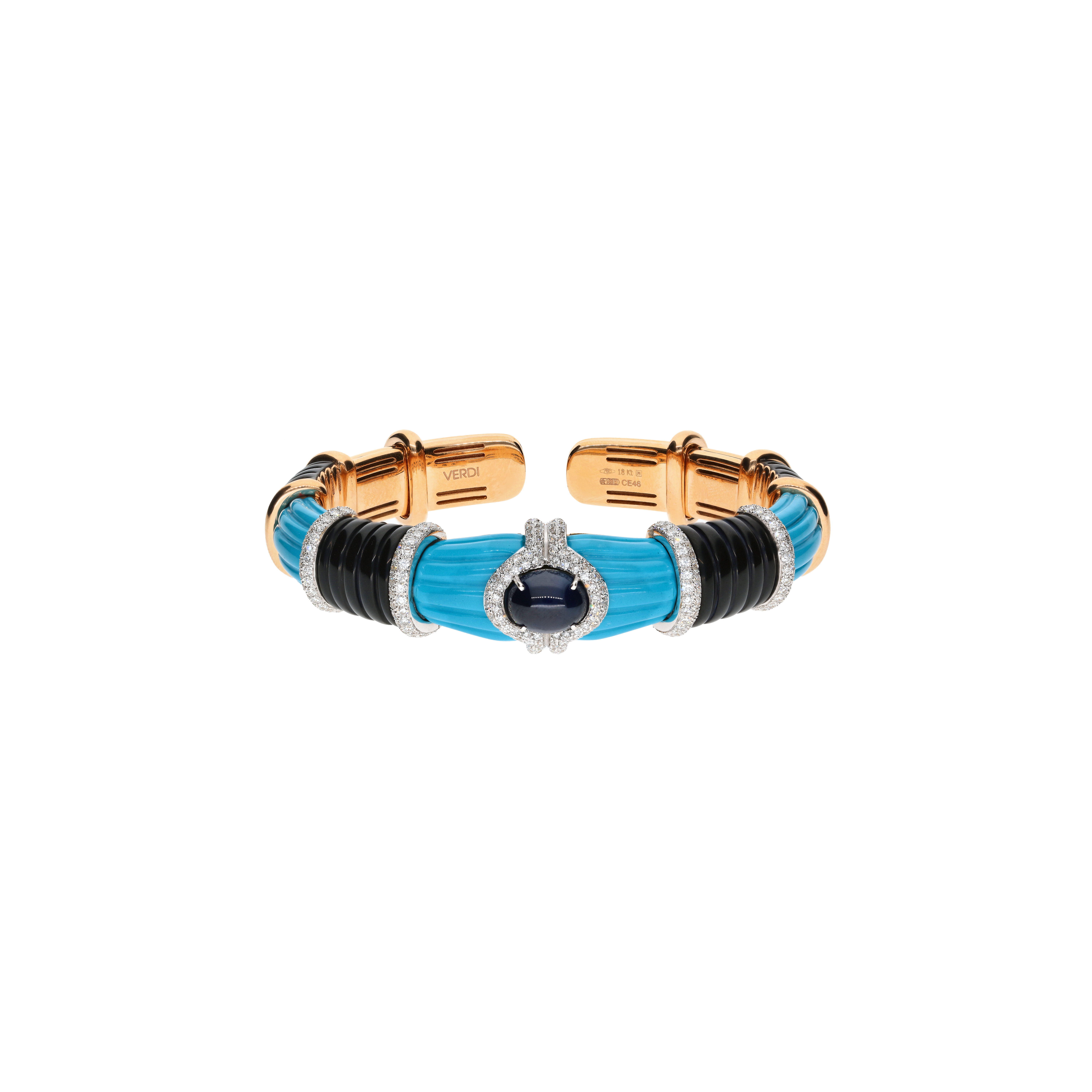 Bartorelli Italian Jewels | BRACCIALE RIGIDO IN ORO ROSA CON DIAMANTI, ZAFFIRO BLU, TURCHESE E ONICE - PU4846Z (1)