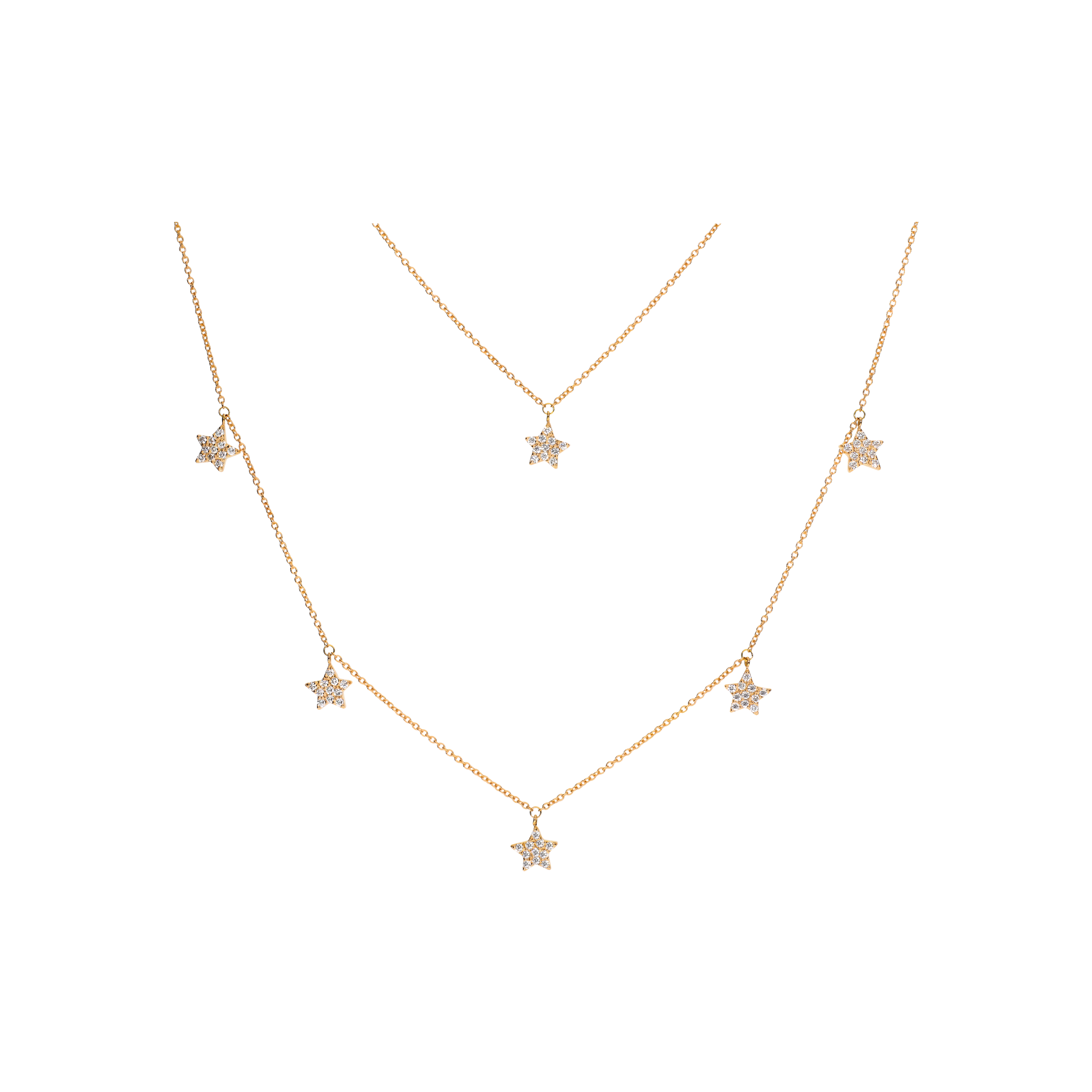 Bartorelli Italian Jewels | COLLANA GIROCOLLO A DOPPIO FILO IN ORO ROSA CON STELLE PENDENTI IN PAV&Eacute; DI DIAMANTI - GIR.. (1)