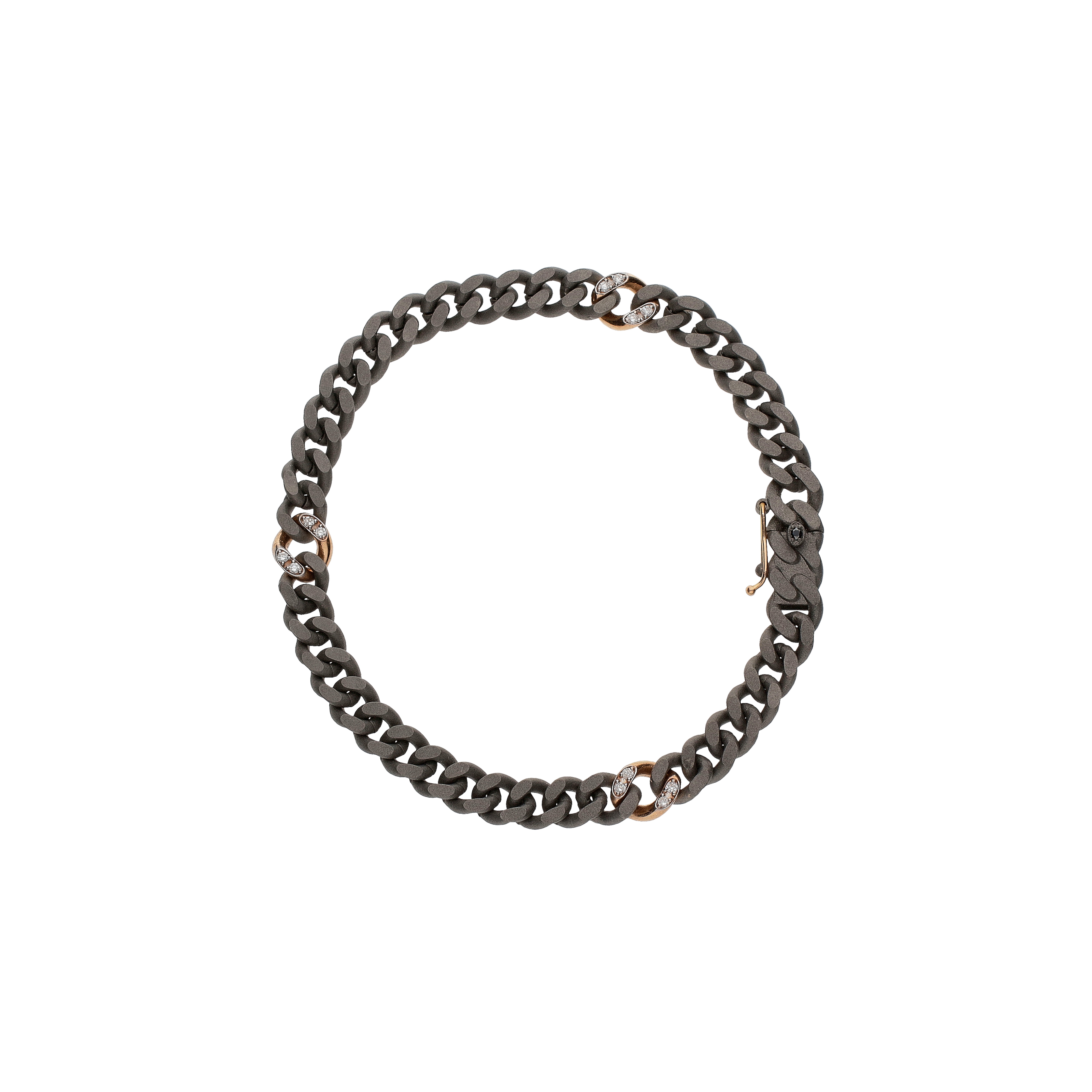 Mano | J . | BRACCIALE UOMO GROUMETTE SNODATO IN TITANIO, 3 MAGLIE IN ORO ROSSO E DIAMANTI - GROUBRT6W3RGSN - GROUBRT6W3RGSN (1)