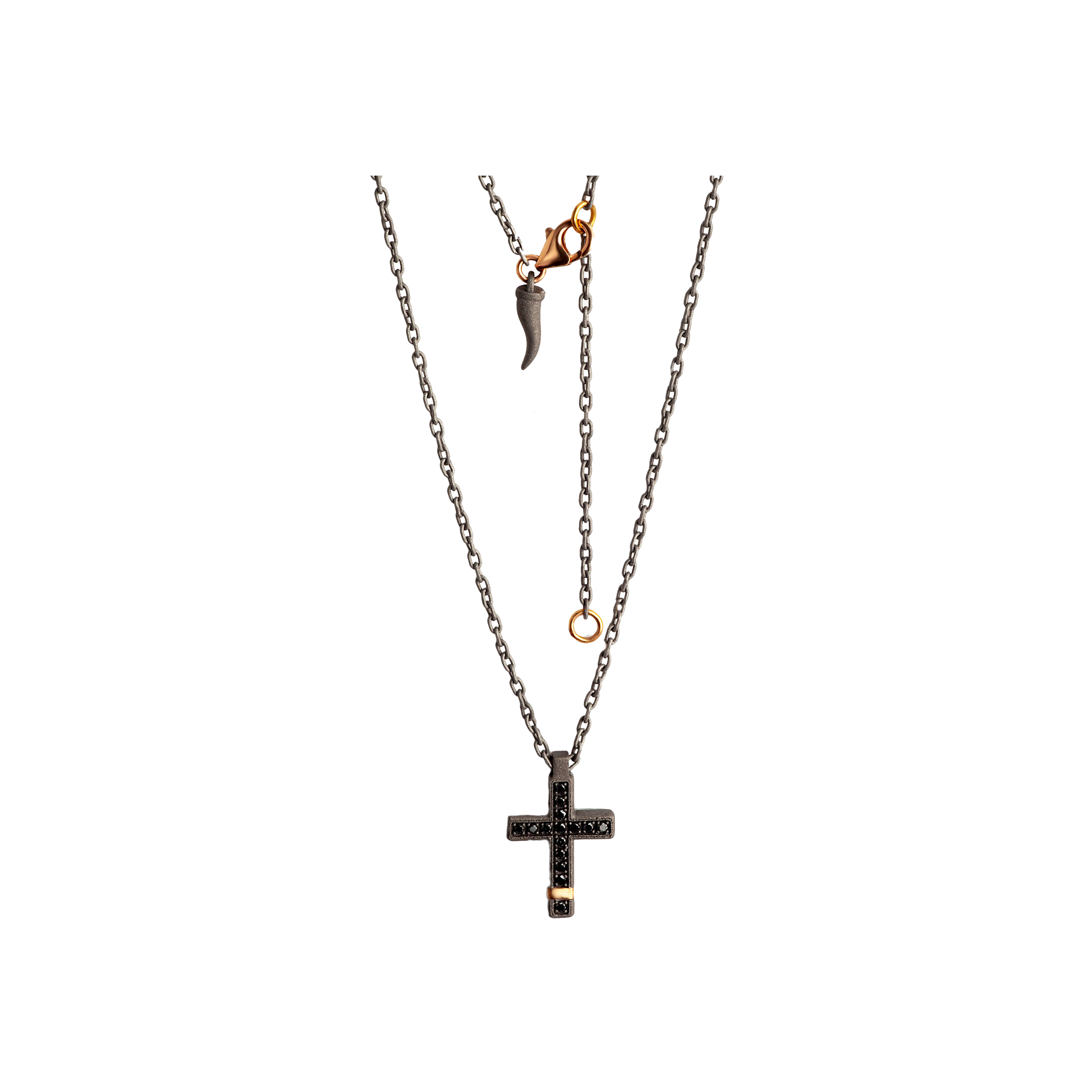 Mano | J . | COLLANA UOMO CON CROCE MEDIA IN TITANIO, ORO ROSSO CON DIAMANTI BLACK - MINPENTBRGCROM - MINPENTBRGCROM (1)