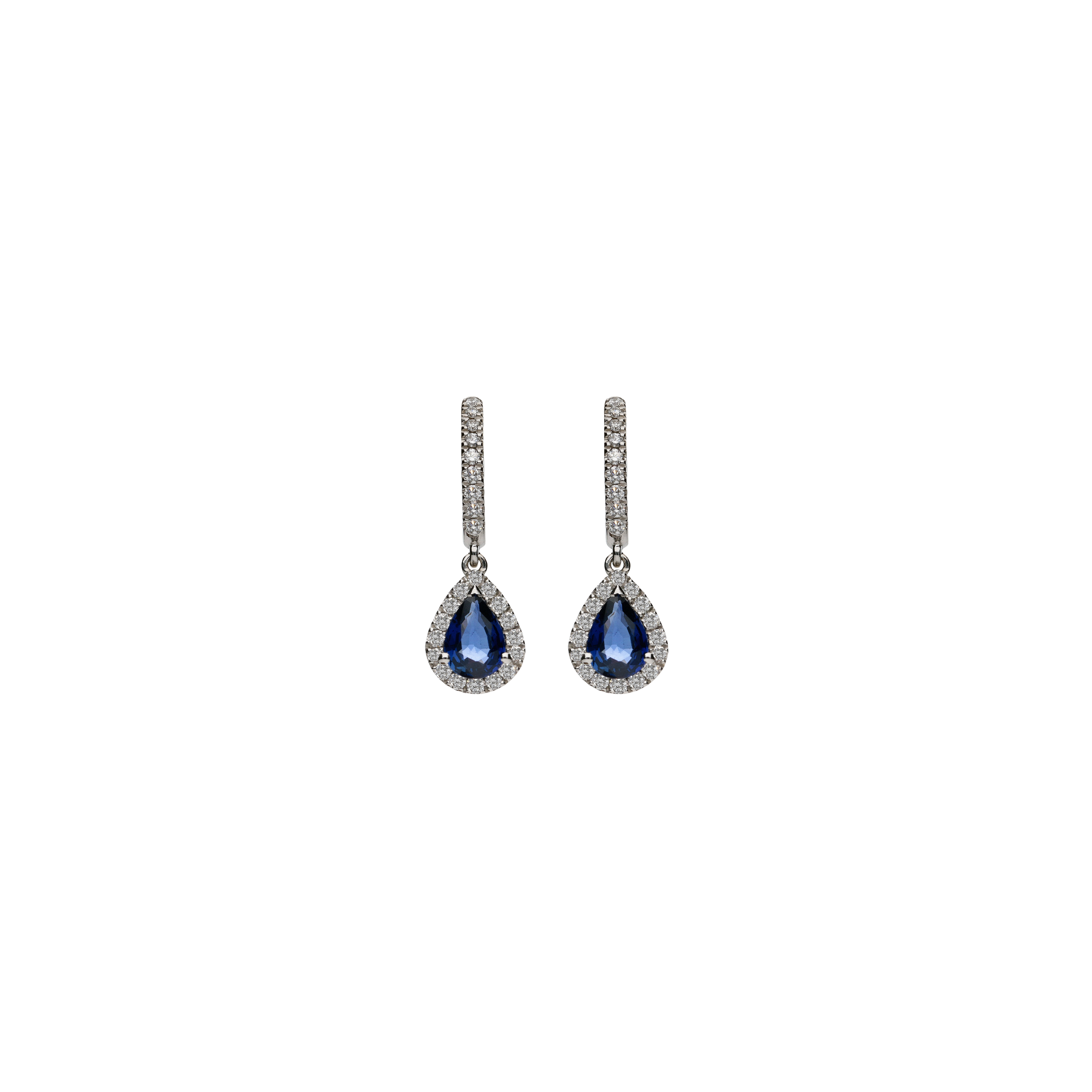 Bartorelli Italian Jewels | ORECCHINI A CERCHIETTO IN ORO BIANCO CON PENDENTI ZAFFIRI BLU E DIAMANTI - 372-3573 (1)