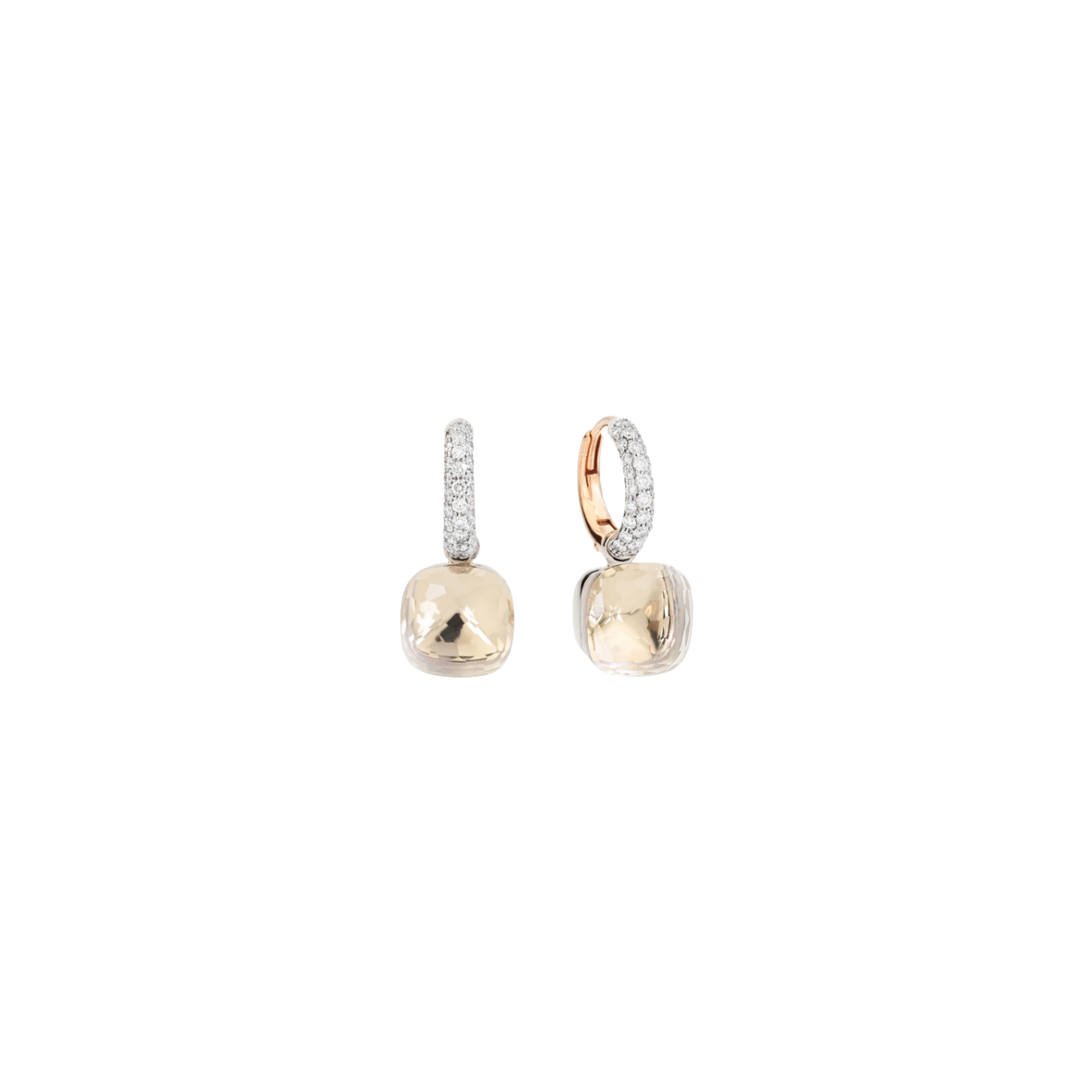 Pomellato | ORECCHINI NUDO CLASSIC IN ORO ROSA E BIANCO, TOPAZIO BIANCO, DIAMANTI BIANCHI SU ORO ROSA  RODIATO BIANCO - POB4010O6WHRDB0TB - POB4010O6WHRDB0TB (1)