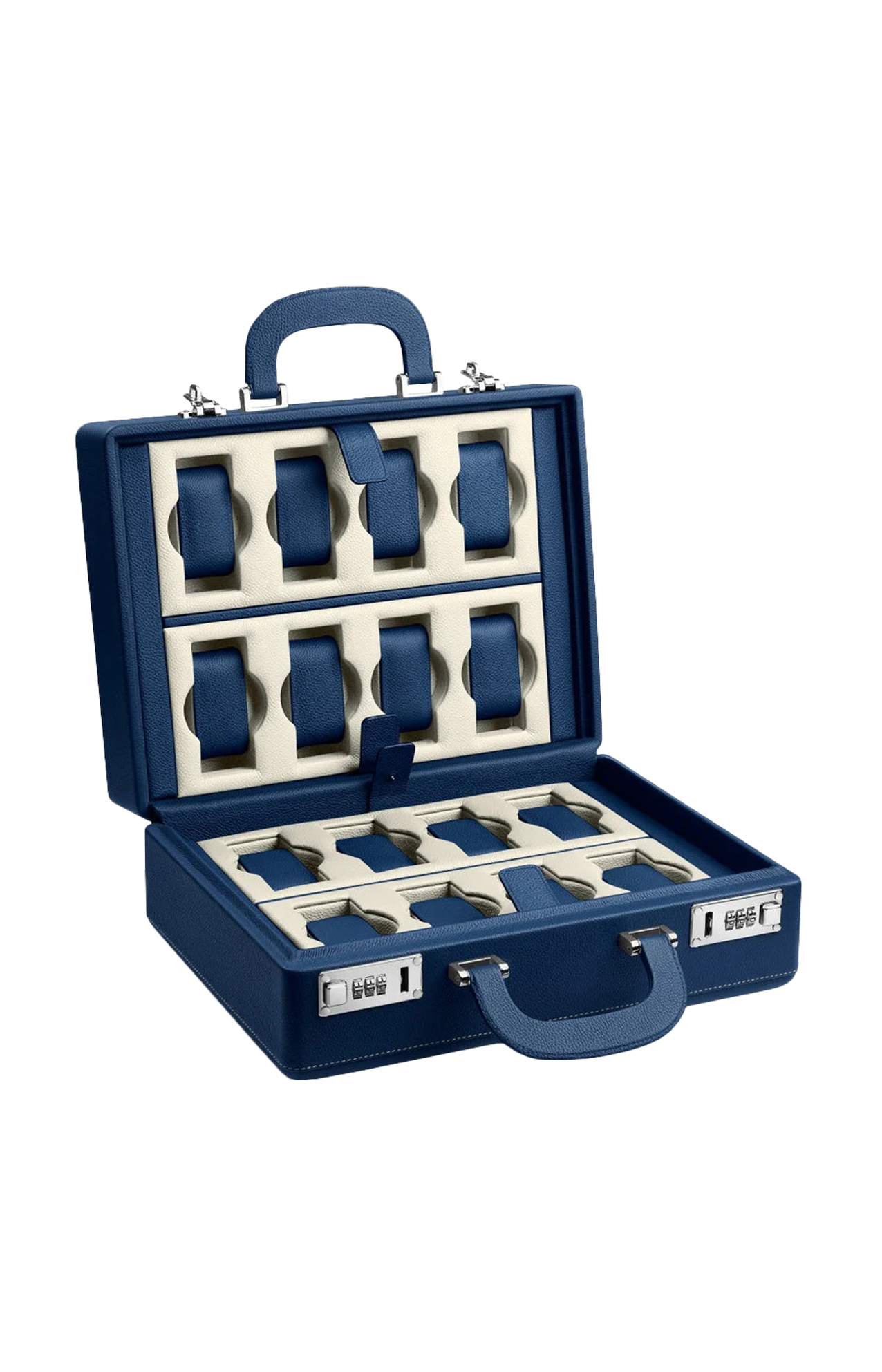 Scatola Del Tempo | VALIGETTA LA SCATOLA DEL TEMPO 16 PELLE BLU/OFF-WHITE PANAMA MINUTERIA PALLADIO (1)