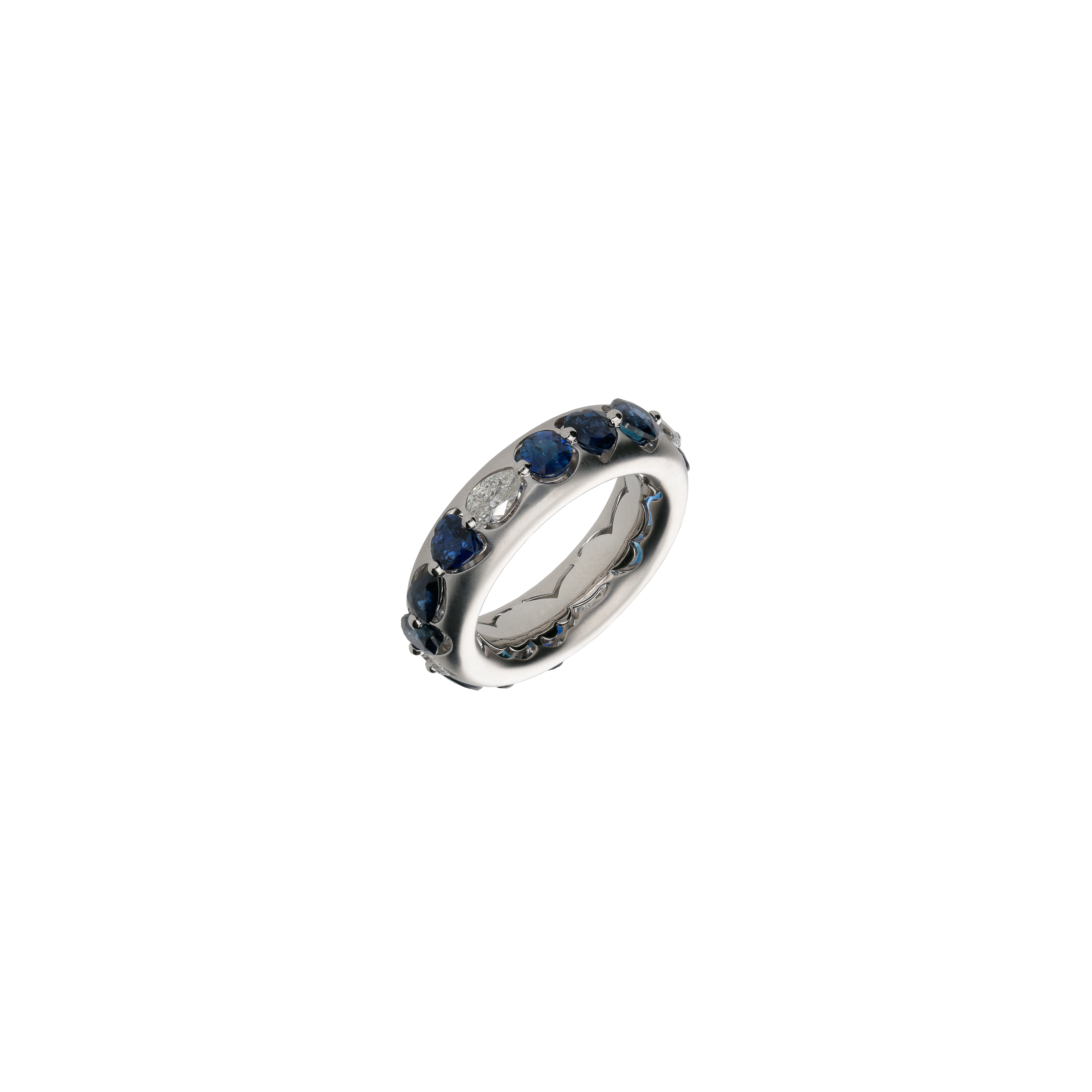 Bartorelli Italian Jewels | ANELLO IN ORO BIANCO SATINATO CON DIAMANTI E ZAFFIRI BLU - VRH03748SBDW (1)