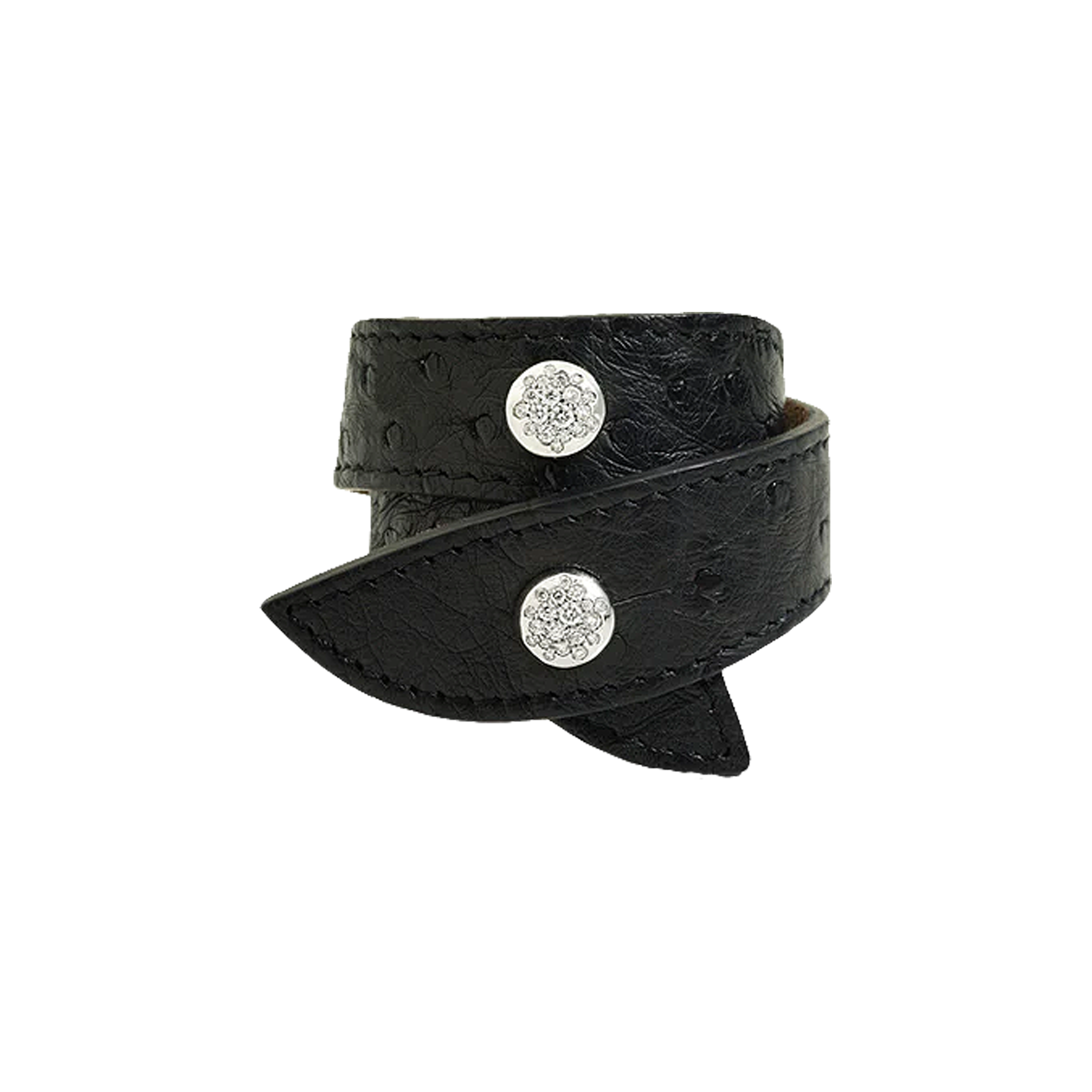 Dada Arrigoni | BRACCIALE MANCHETTE GLAMOUR IN PELLE CON BORCHIE IN ORO BIANCO E DIAMANTI - DGL05BRBBDIKN - DGL05BRBBDIKN (1)