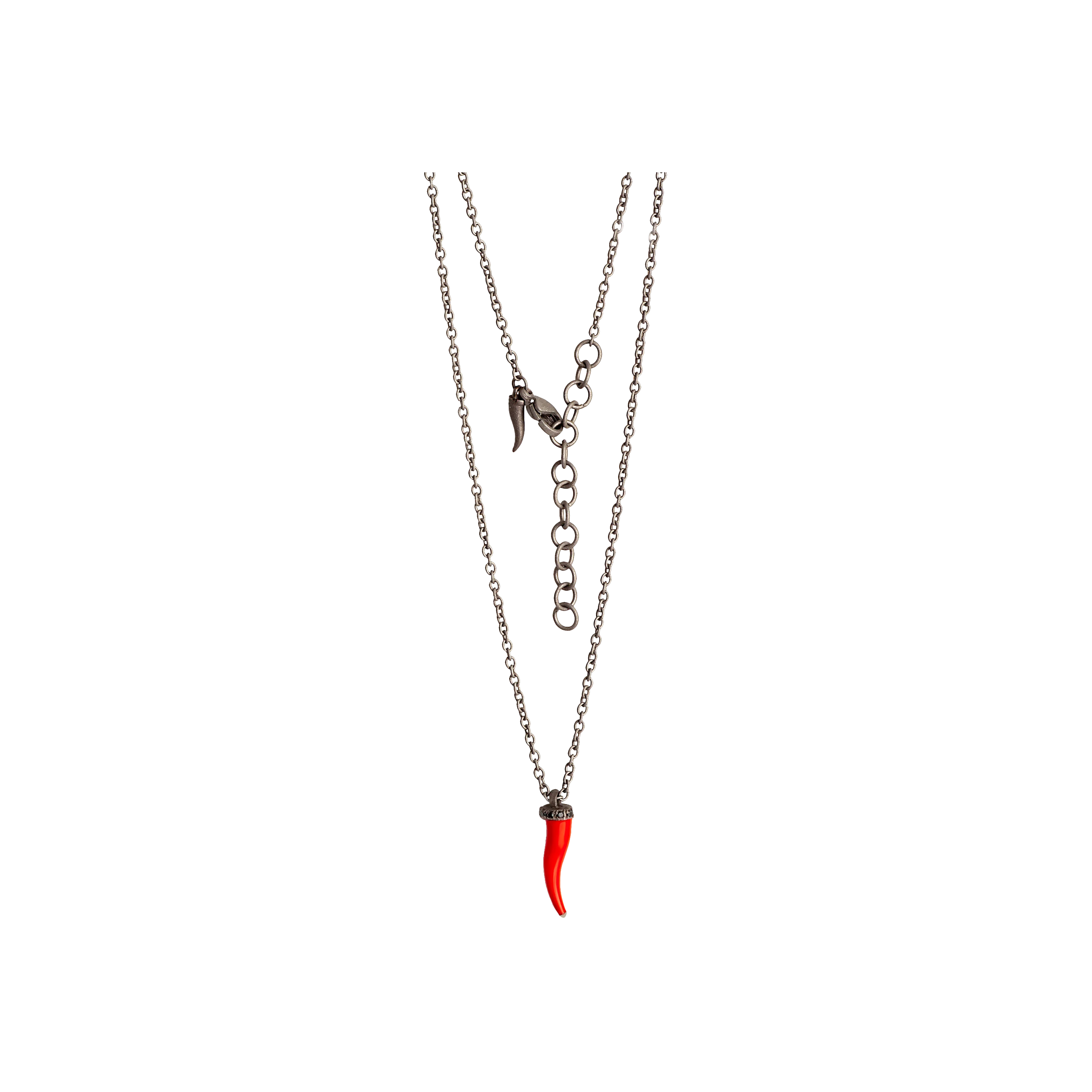 Mano | J . | COLLANA CHARMS CON CORNETTO ROSSO, DIAMANTI BLACK E CATENA - CHGIRT5BPENKPENROSSO - CHGIRT5BPENKPEN_ROSSO (1)