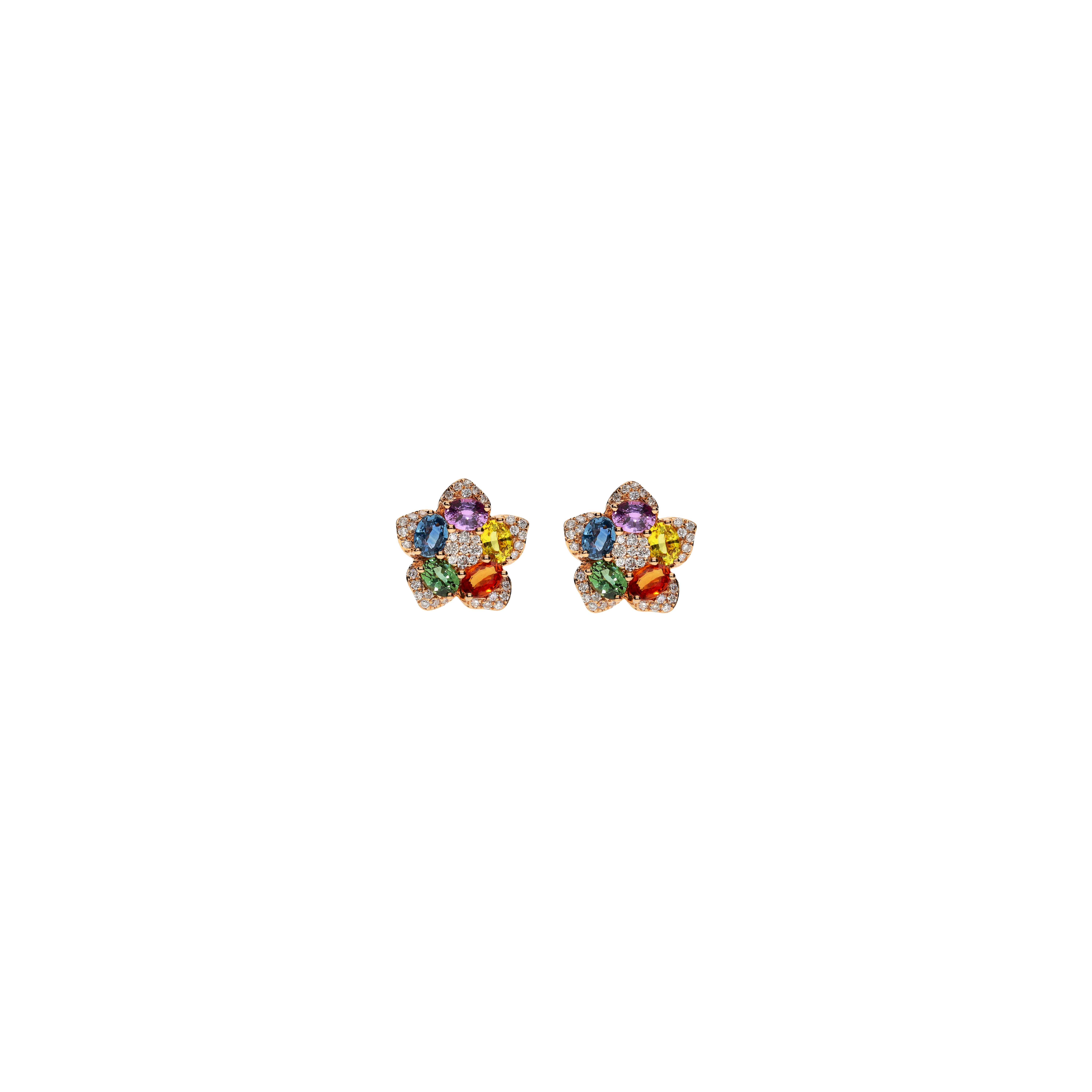 Bartorelli Italian Jewels | ORECCHINI RAINBOW FIORI IN ORO ROSA CON ZAFFIRI MULTICOLOR E DIAMANTI - E00933RB11 (1)