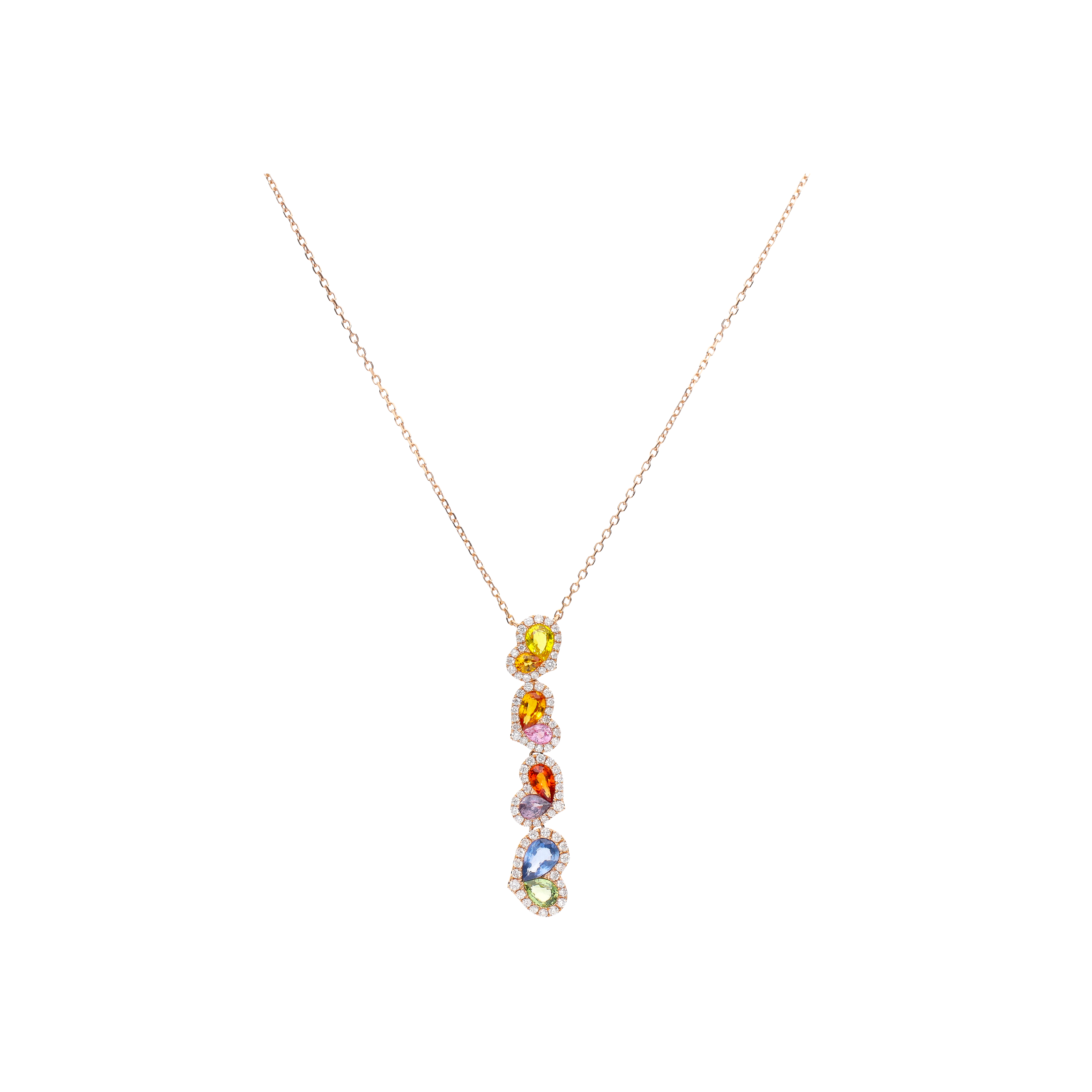 Bartorelli Italian Jewels | COLLANA RAINBOW IN ORO ROSA CON PENDENTE CUORI IN ZAFFIRI MULTICOLOR E DIAMANTI - N00850RB11 (1)