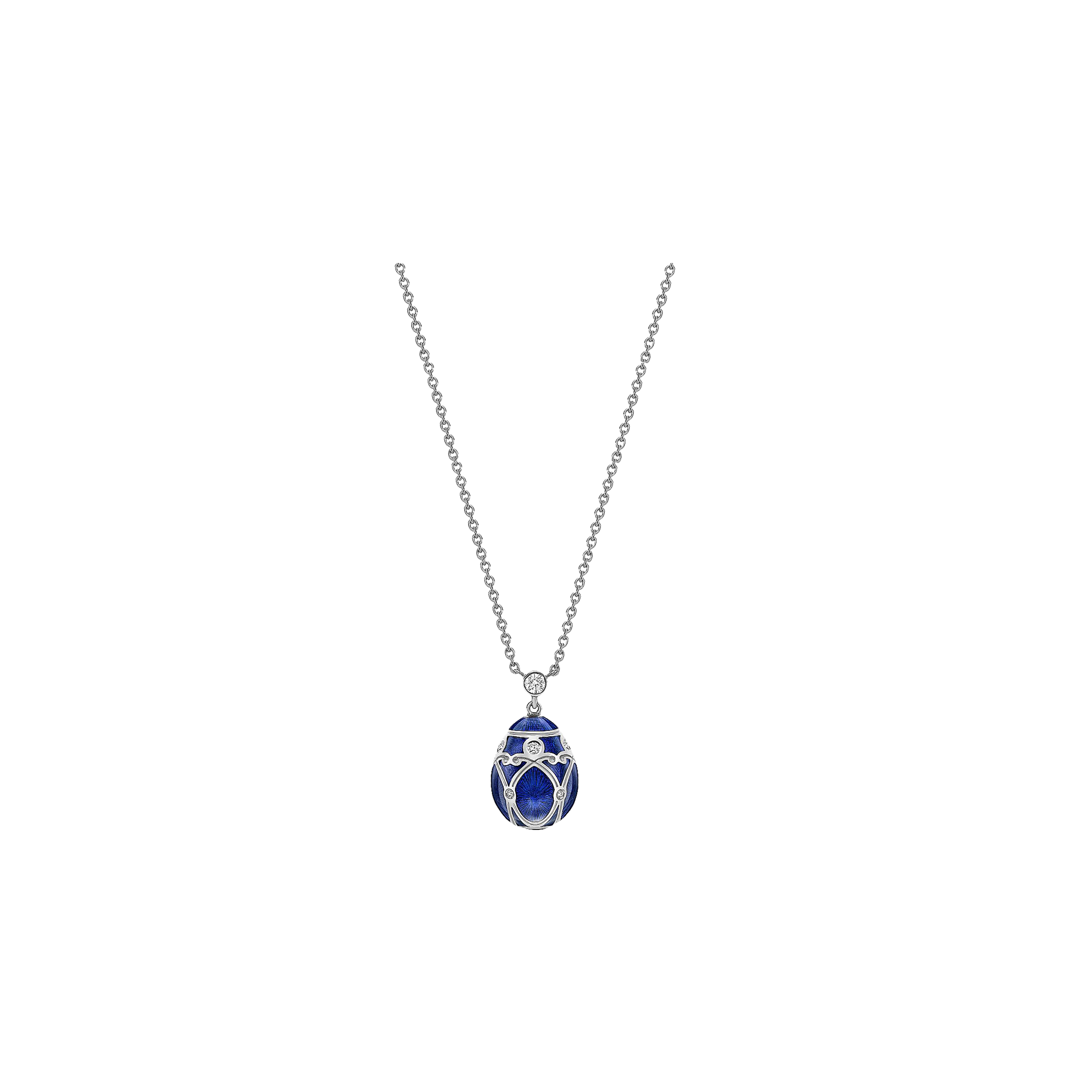 Faberg&eacute; | OVETTO FABERG&Eacute; PETITE HERITAGE PALAIS IN ORO BIANCO, DIAMANTI E SMALTO GUILLOCH&Eacute; BLU REALE - 213FP1351 (1)