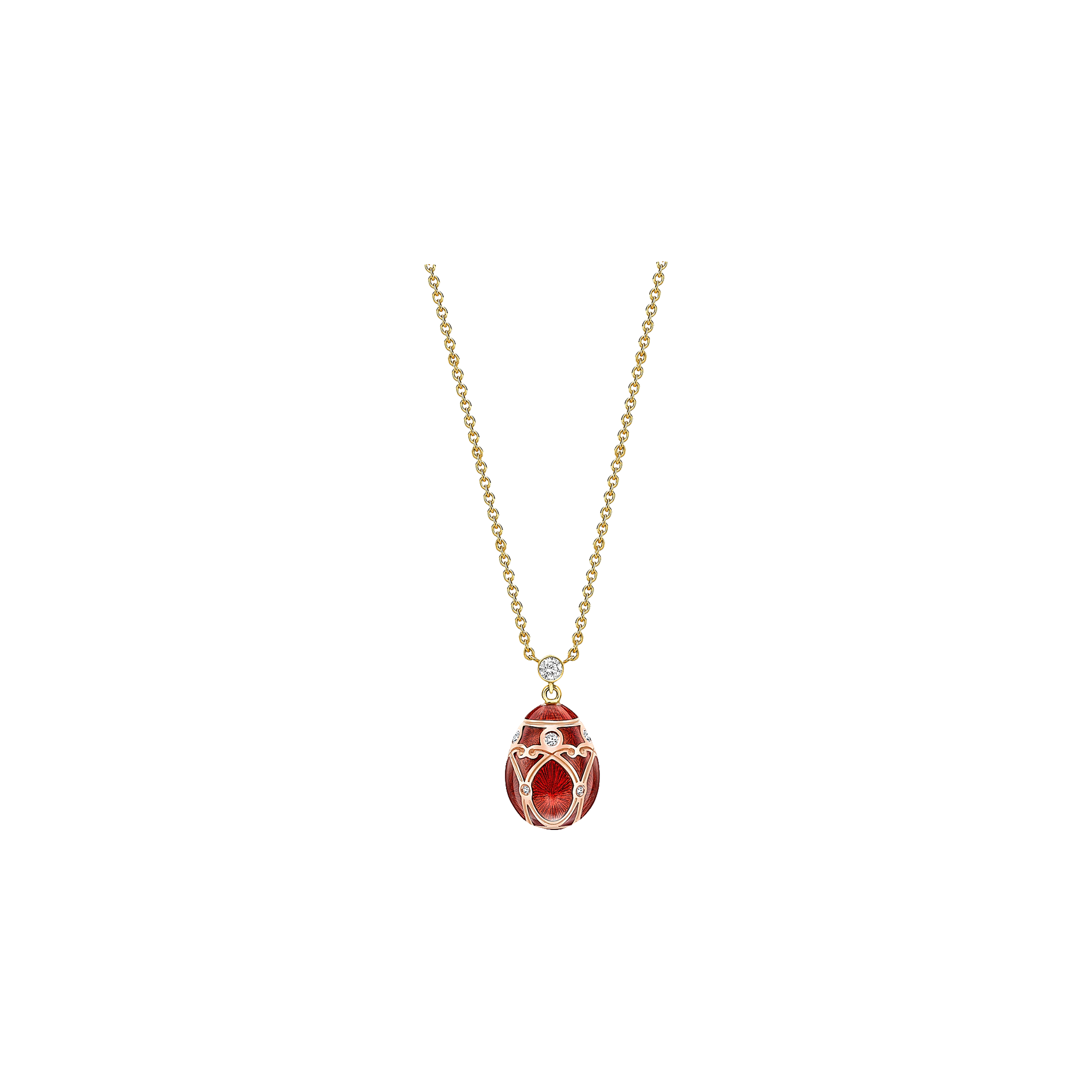 Faberg&eacute; | OVETTO FABERG&Eacute; PETITE HERITAGE PALAIS IN ORO GIALLO, ROSA, DIAMANTI E SMALTO GUILLOCH&Eacute; ROSSO - 213FP3268 (1)