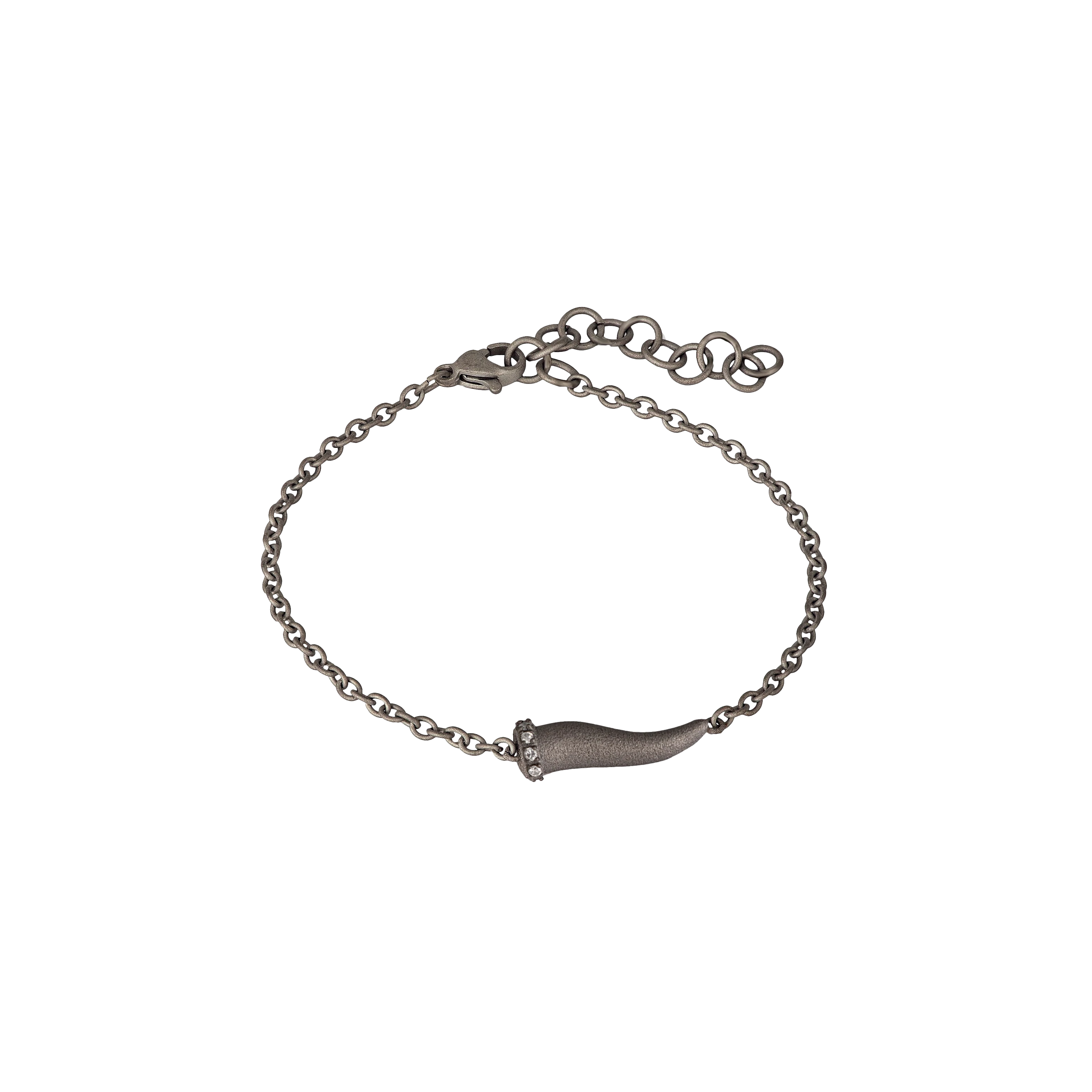 Mano | J . | BRACCIALE CHARMS UOMO LUCKY HORN CON CORNETTO IN TITANIO, 5 WHITE E CATENA - CHBRT5WBRK (1)