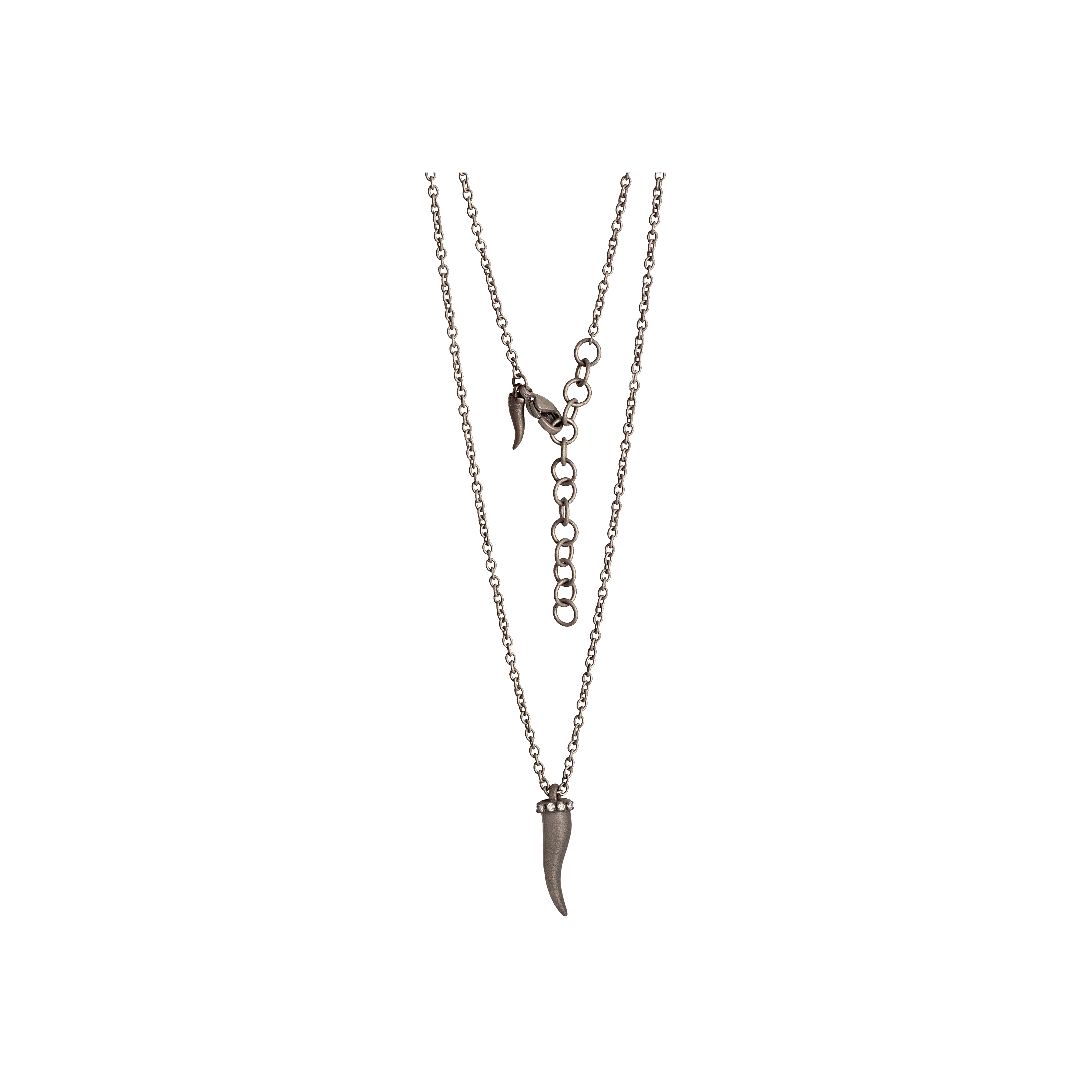 Mano | J . | COLLANA UOMO LINEA CHARMS LUCKY HORN CON CORNETTO IN TITANIO, 5 DIAMANTI WHITE E CATENA - CHGIRT5WPENKPEN (1)