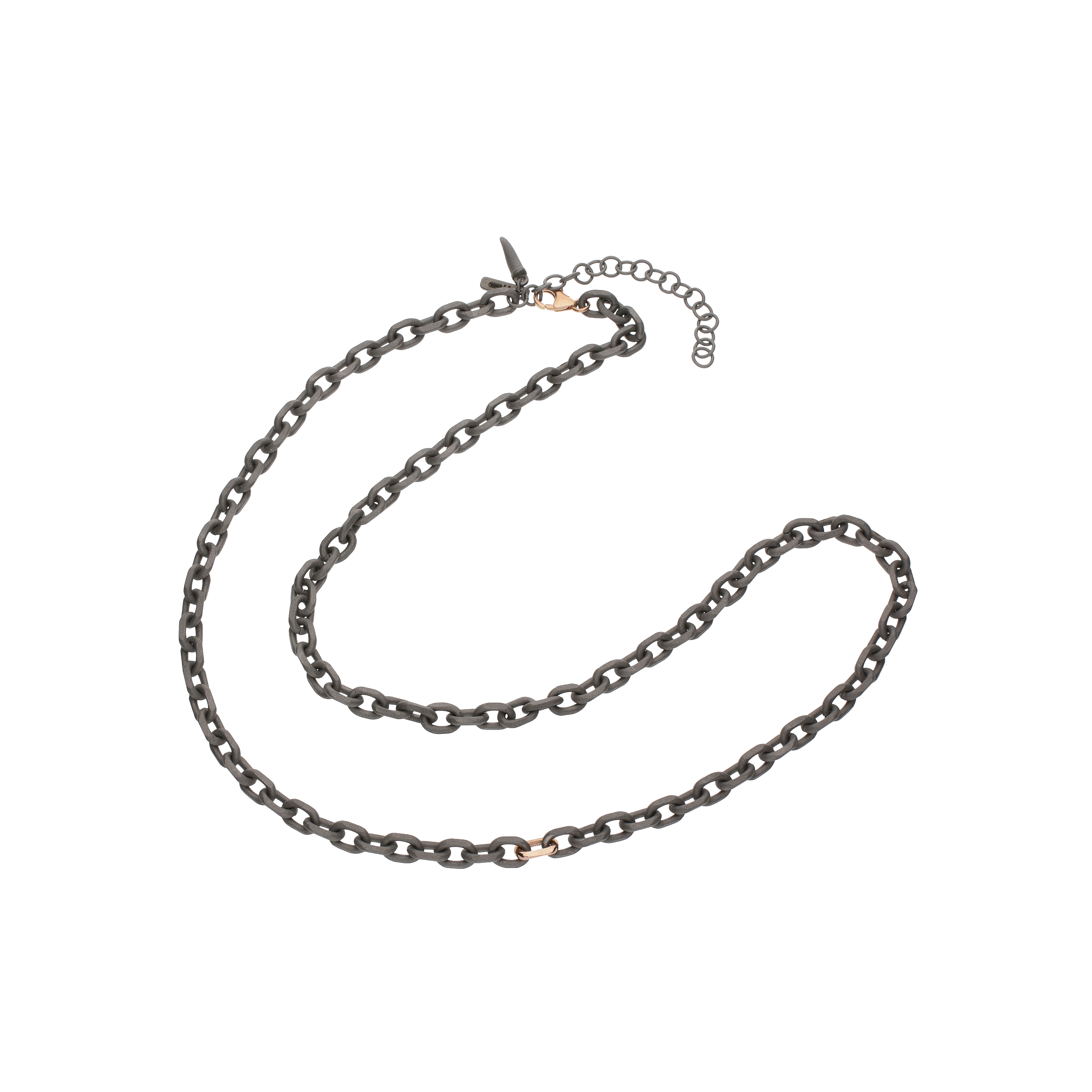 Mano | J . | COLLANA IN TITANIO CON MOSCHETTONE E UNA MAGLIA IN ORO ROSSO - CATGIRT1OR (1)