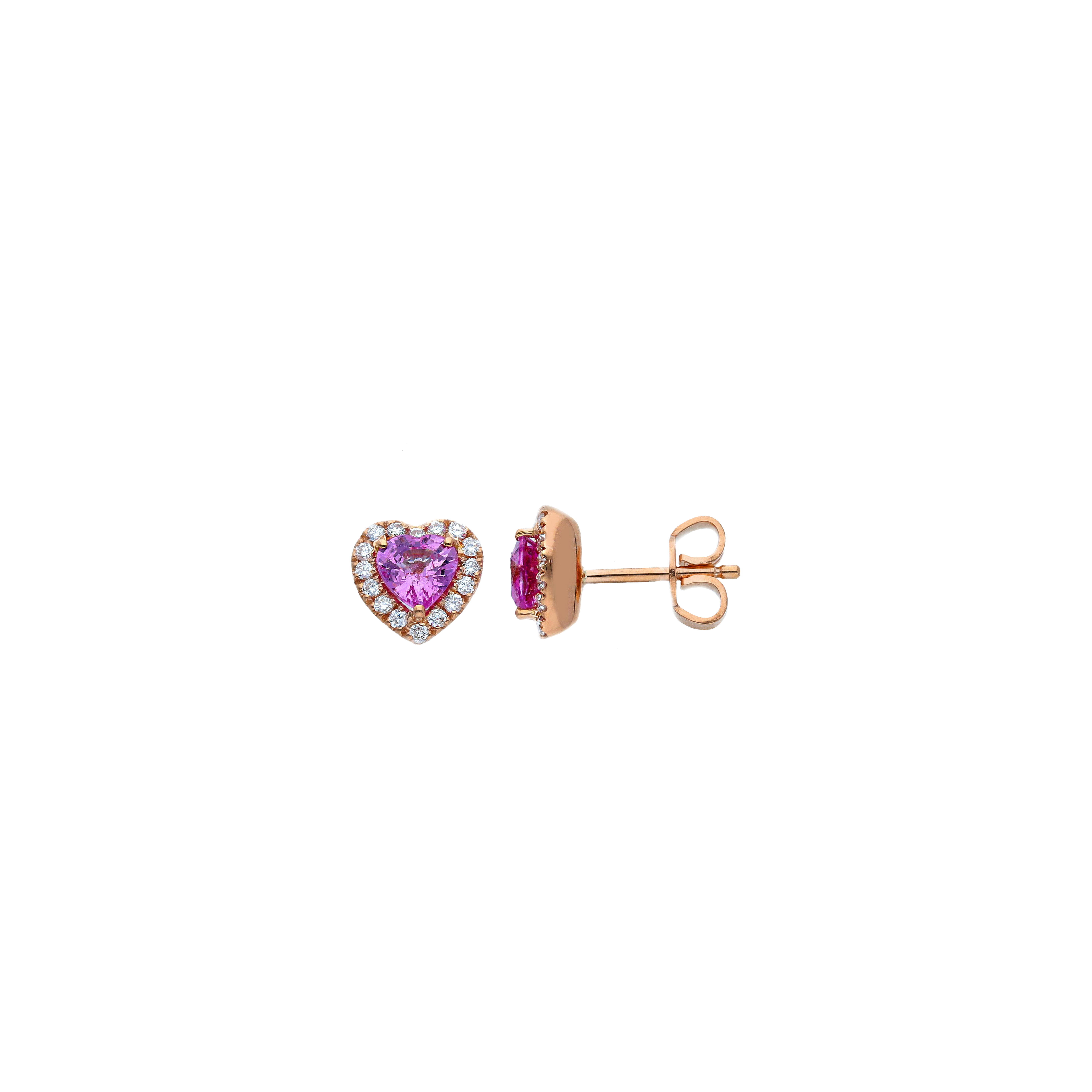 Bartorelli Italian Jewels | ORECCHINI CUORE IN ORO ROSA CON ZAFFIRI ROSA E DIAMANTI BIANCHI - 262780PR (1)