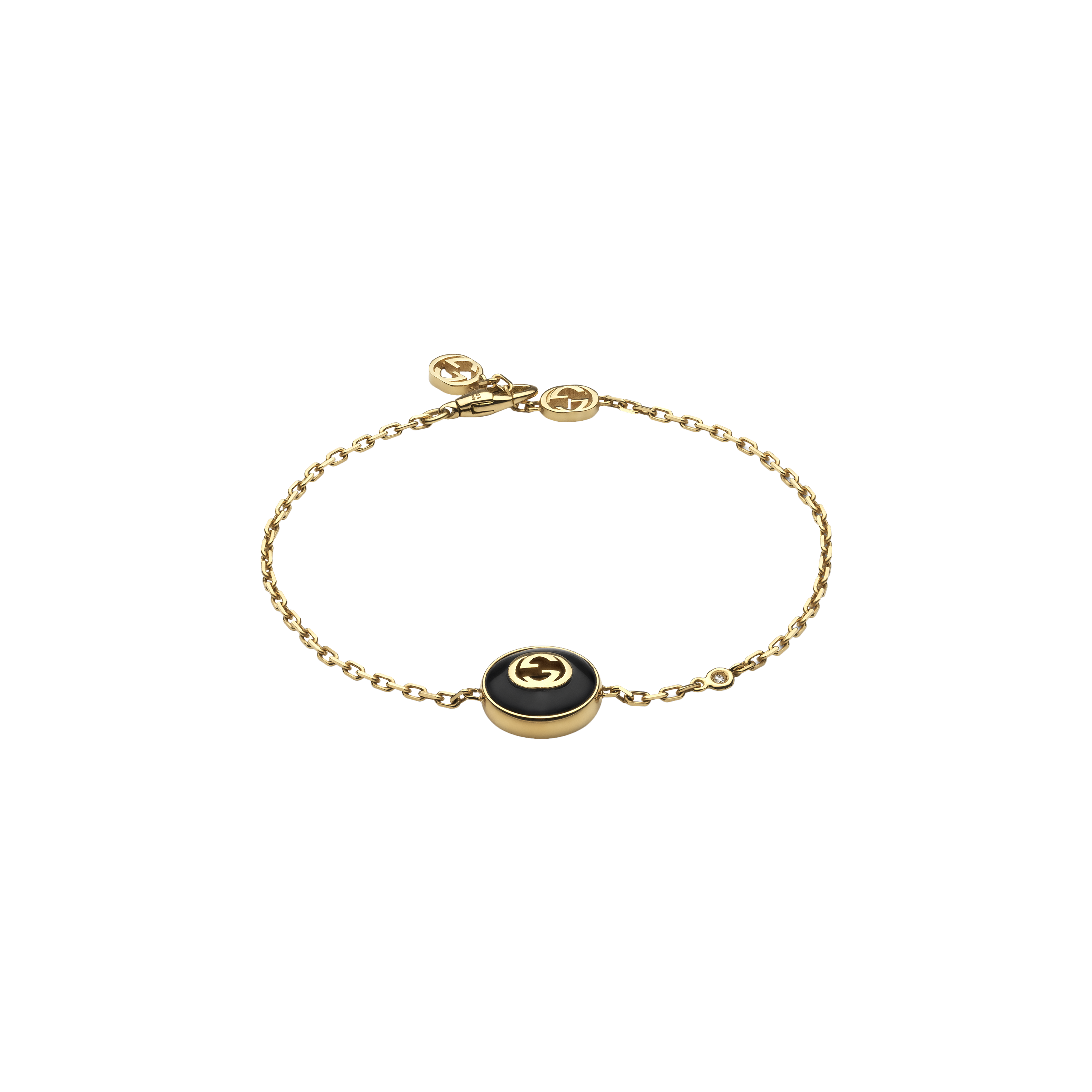 Gucci | BRACCIALE A CATENA GUCCI INTERLOCKING IN ORO GIALLO E ONICE - YBA786556001 (1)