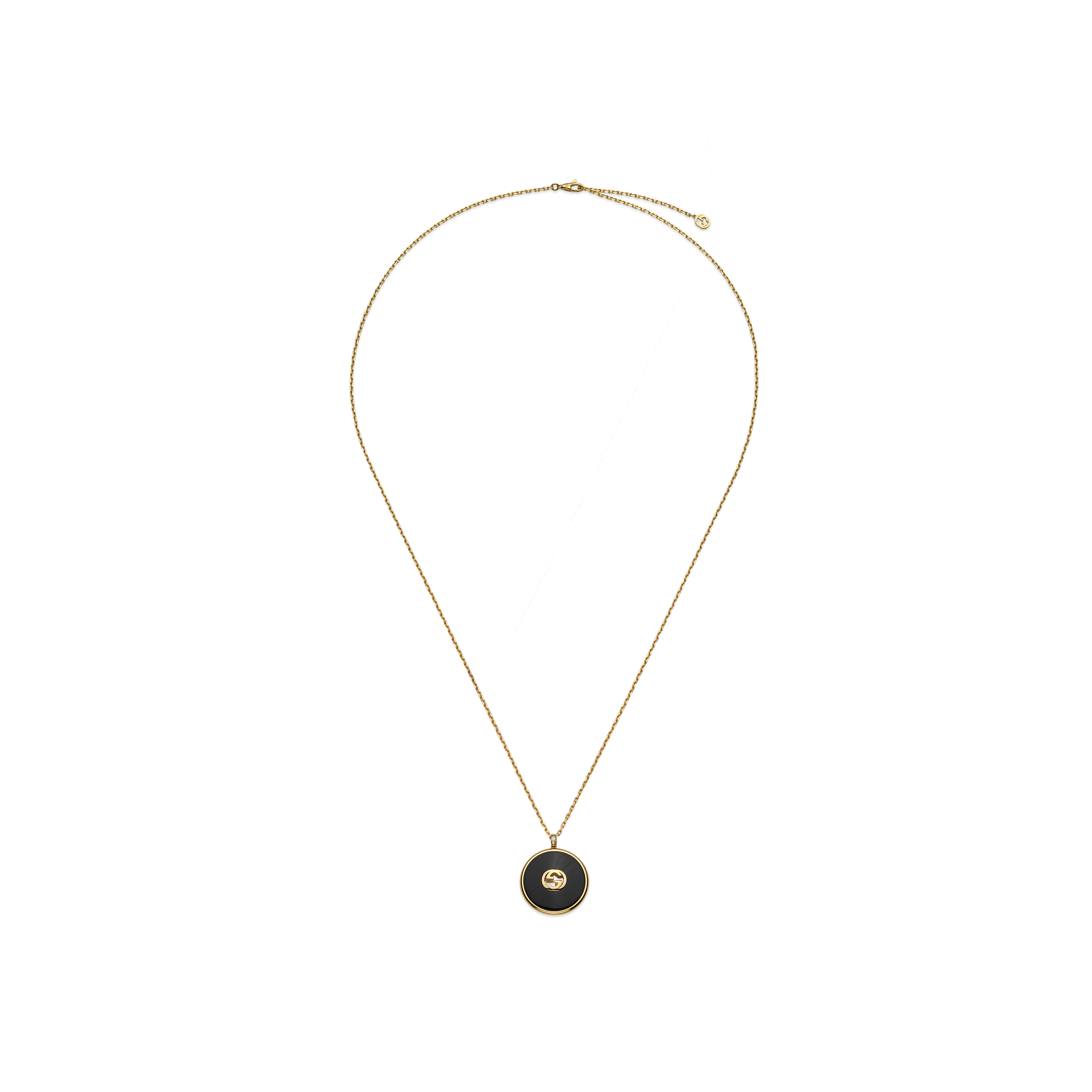 Gucci | COLLANA A CATENA LUNGA GUCCI INTERLOCKING IN ORO GIALLO E ONICE - YBB786606001 (1)