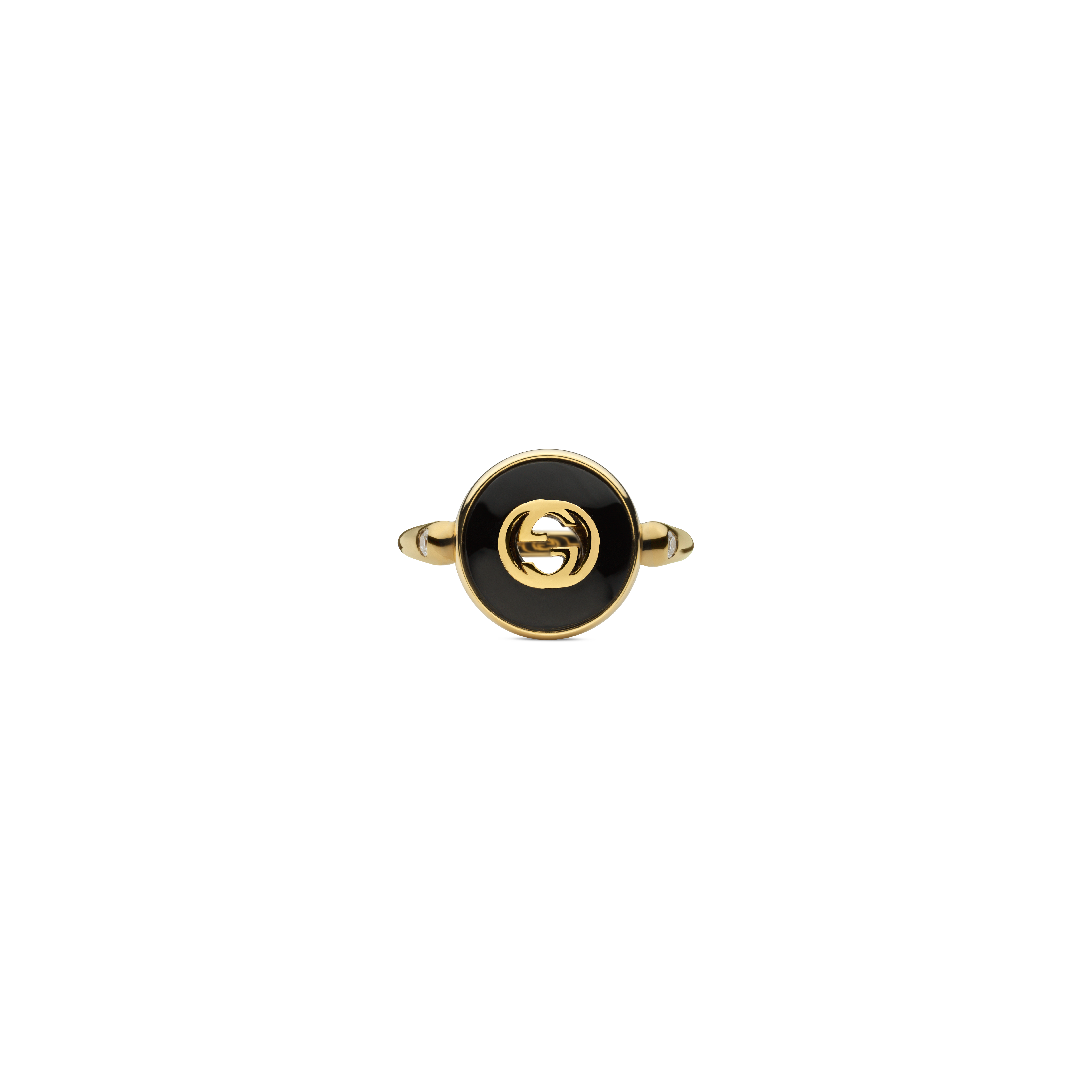 Gucci | ANELLO GUCCI INTERLOCKING IN ORO GIALLO E ONICE - YBC786547001 (2)