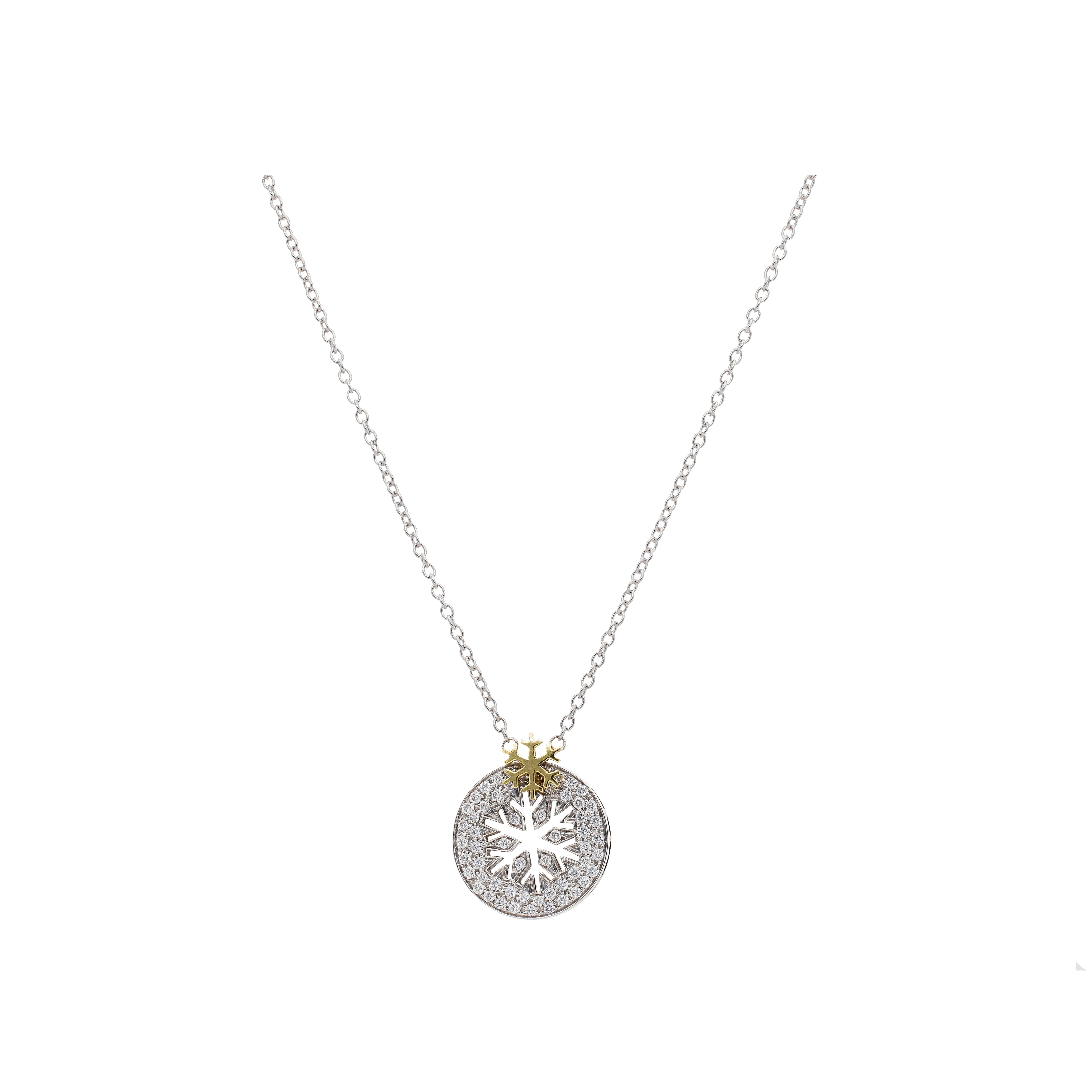 Bartorelli Italian Jewels | COLLANA FIOCCO DI NEVE IN ORO BIANCO E ORO GIALLO CON PENDENTE FIOCCO DI NEVE TRAFORATO IN PAV&Eacute; DI DIAMANTI - BACO0057 (1)