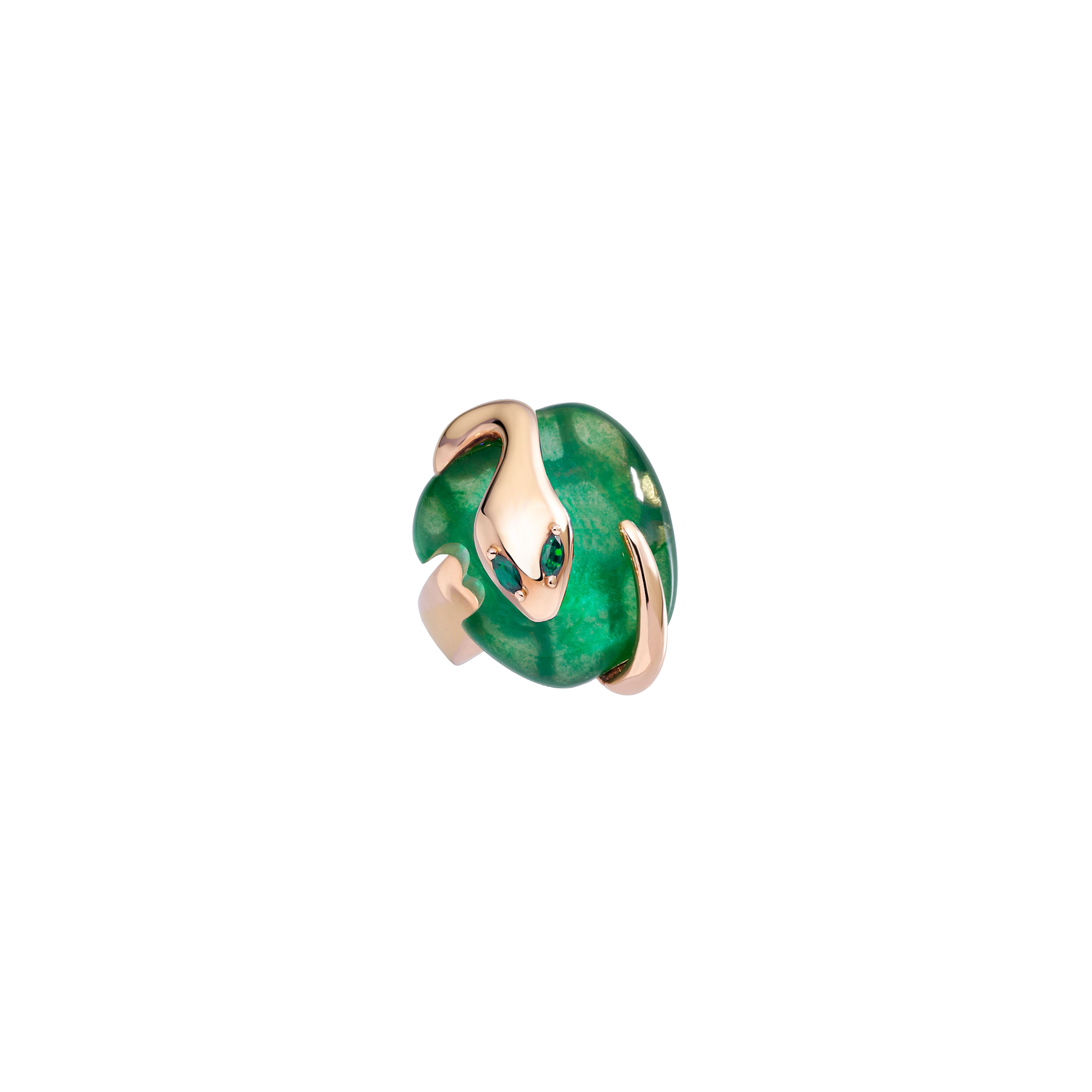Dada Arrigoni | ANELLO MALAFEMMINA IN ORO ROSA 18K, GIADA VERDE E SMERALDI - DMF04ANRRGDSM (1)