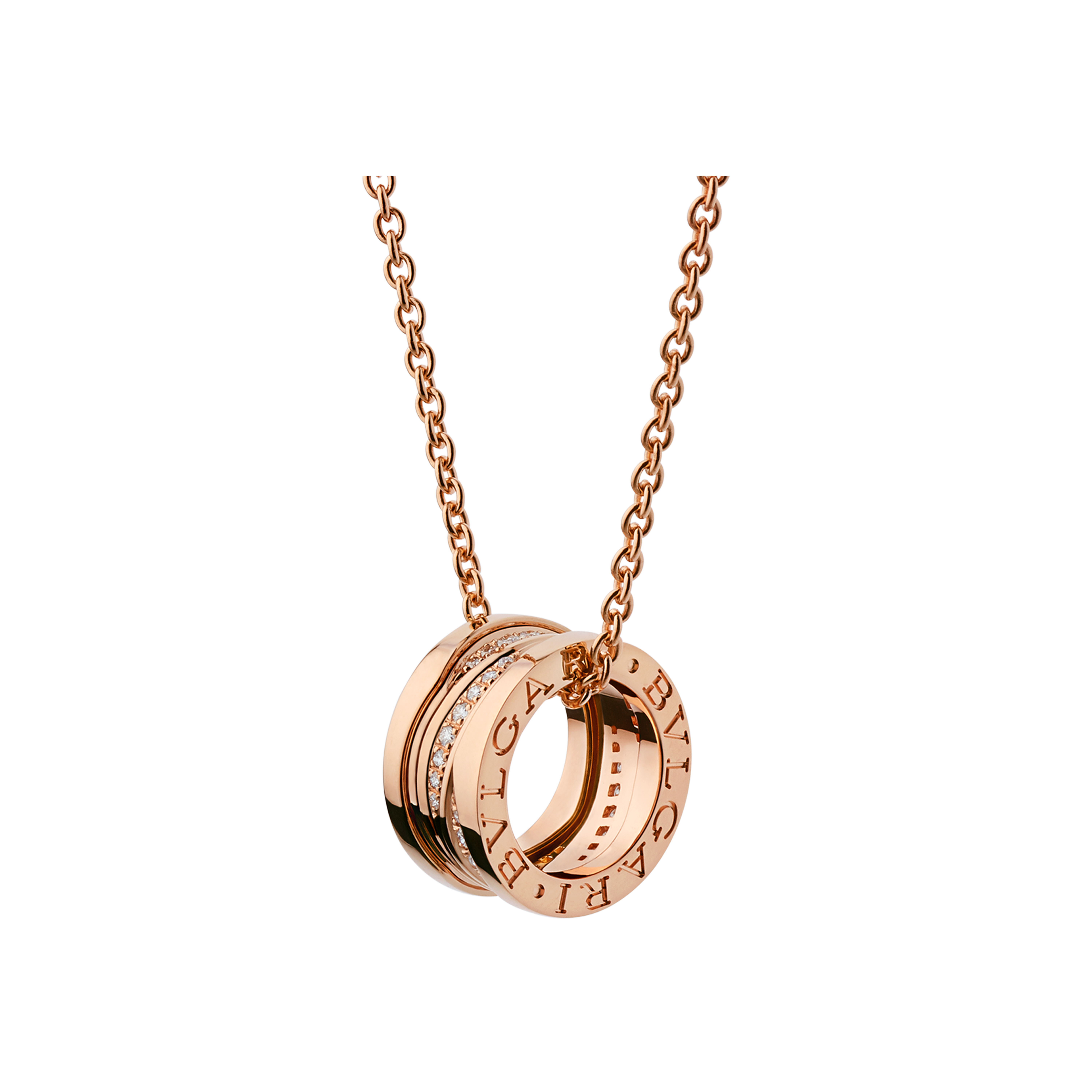 Bulgari | COLLANA B.ZERO1 DESIGN LEGEND CON PENDENTE IN ORO ROSA 18 KT CON PAVE' DI DIAMANTI LUNGO LA SPIRALE E CATENA IN ORO ROSA 18 KT - CL858353 (1)