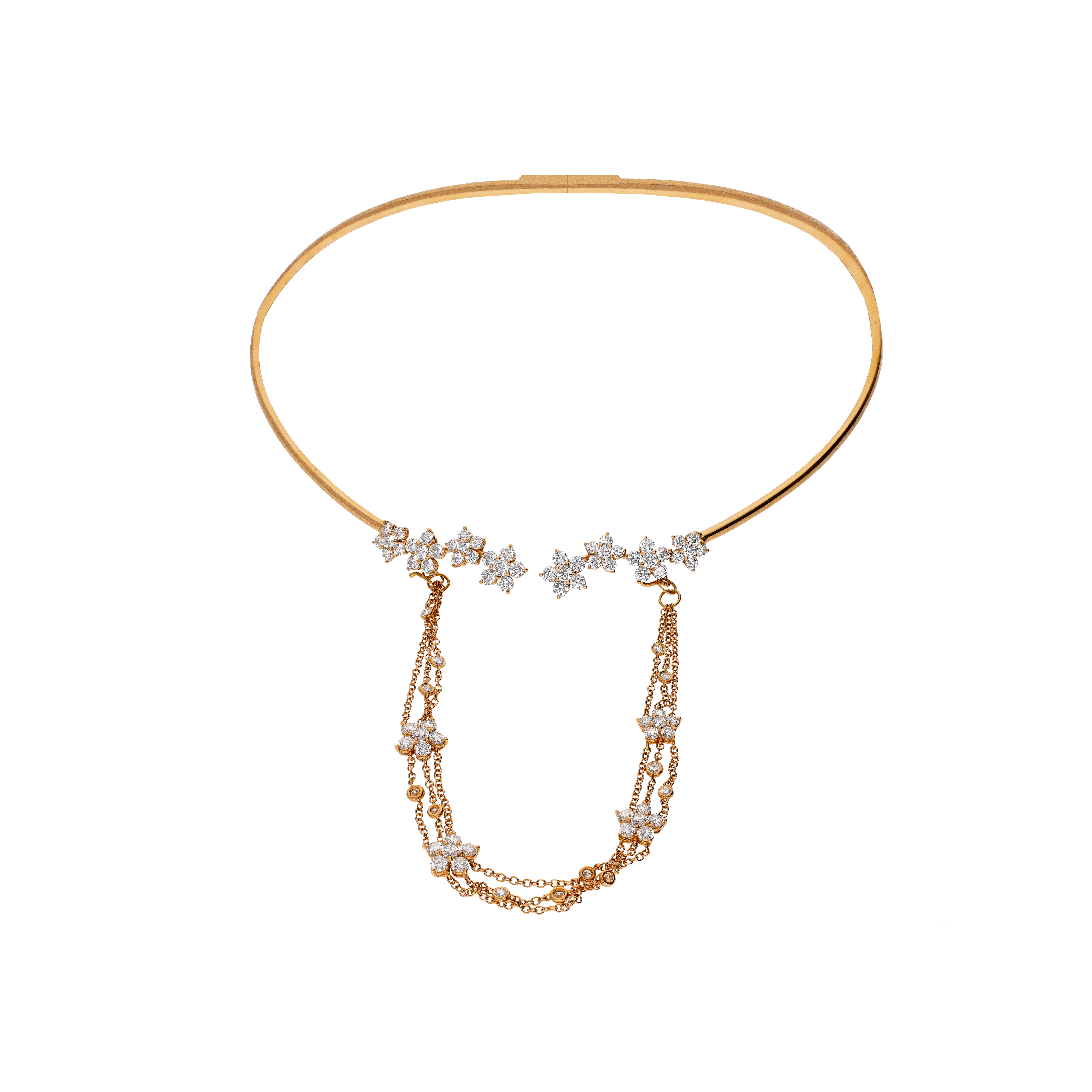 Bartorelli Italian Jewels | COLLANA RIGIDA IN ORO ROSA CON FIORI IN DIAMANTI E CATENE PENDENTI CON FIORI DIAMANTI - 1GA1790037/1/1 (1)