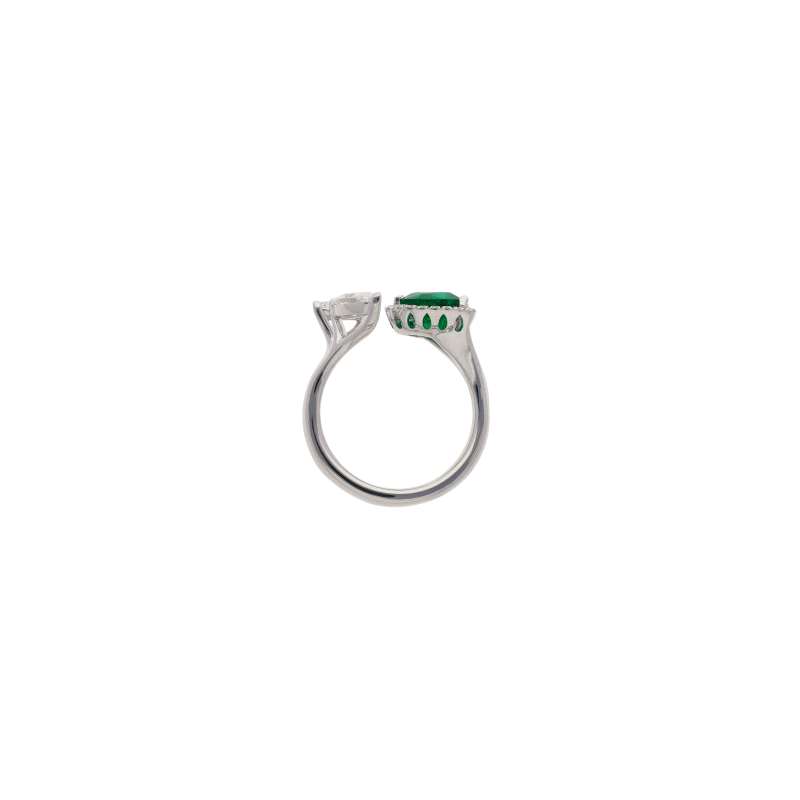 Bartorelli Italian Jewels | ANELLO APERTO IN ORO BIANCO CON SMERALDO CUORE E DIAMANTI - 159-C525 (3)