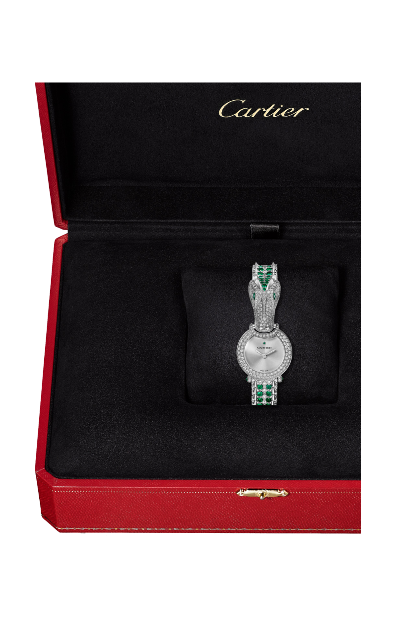 Cartier | OROLOGIO GIOIELLO ANIMALIER, ORO BIANCO, DIAMANTI, SMERALDO, QUARZO - HPI01784 (3)