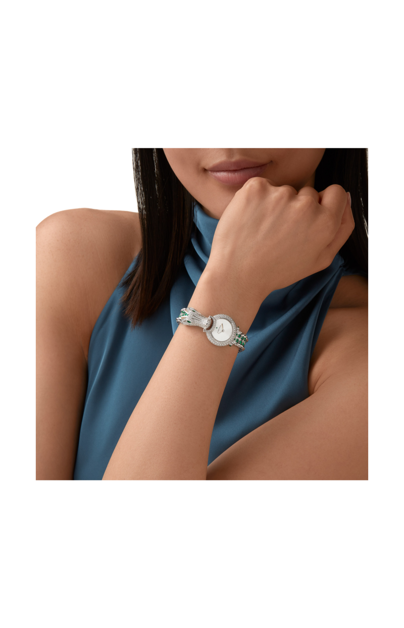 Cartier | OROLOGIO GIOIELLO ANIMALIER, ORO BIANCO, DIAMANTI, SMERALDO, QUARZO - HPI01784 (4)