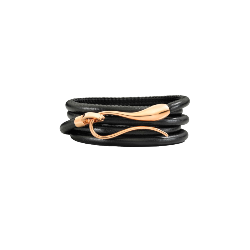 Dada Arrigoni | BRACCIALE ELIKA IN PELLE NERA CON CHIUSURA IN ORO ROSA - DEK04BRRRXN (1)