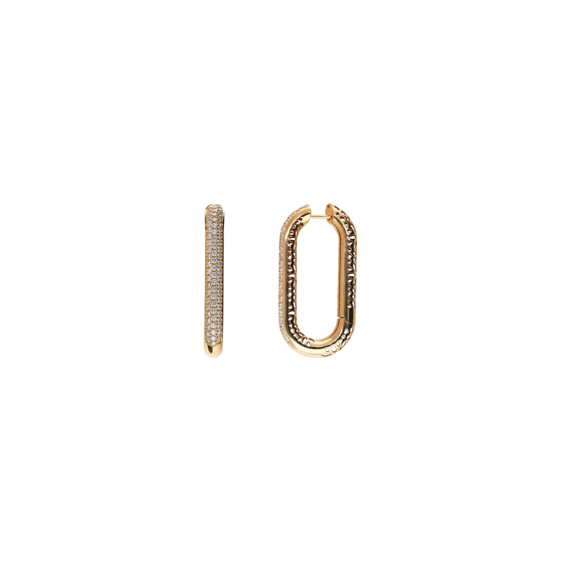 Bartorelli Italian Jewels | ORECCHINI OVALI TUBOLARI IN ORO ROSA CON PAV&Eacute; DI DIAMANTI - 413-7792 (1)