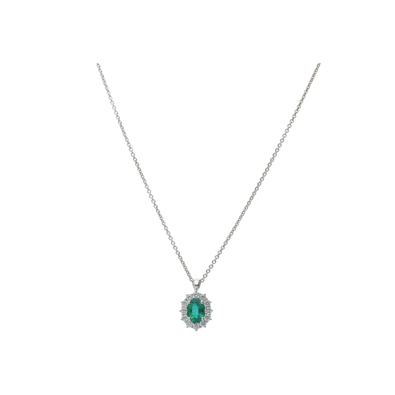 Bartorelli Italian Jewels | COLLANA IN ORO BIANCO CON SMERALDO E DIAMANTI BIANCHI - 024-C2062 (1)