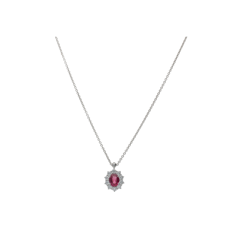 Bartorelli Italian Jewels | COLLANA GIROCOLLO IN ORO BIANCO CON PENDENTE RUBINO E CONTORNO DIAMANTI - 024-C2063 (1)