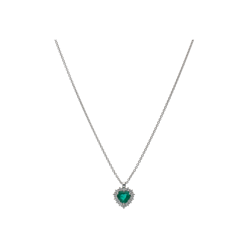 Bartorelli Italian Jewels | GIROCOLLO IN ORO BIANCO CON CUORE DI SMERALDO E DIAMANTI - 234-5955-6-6 (1)