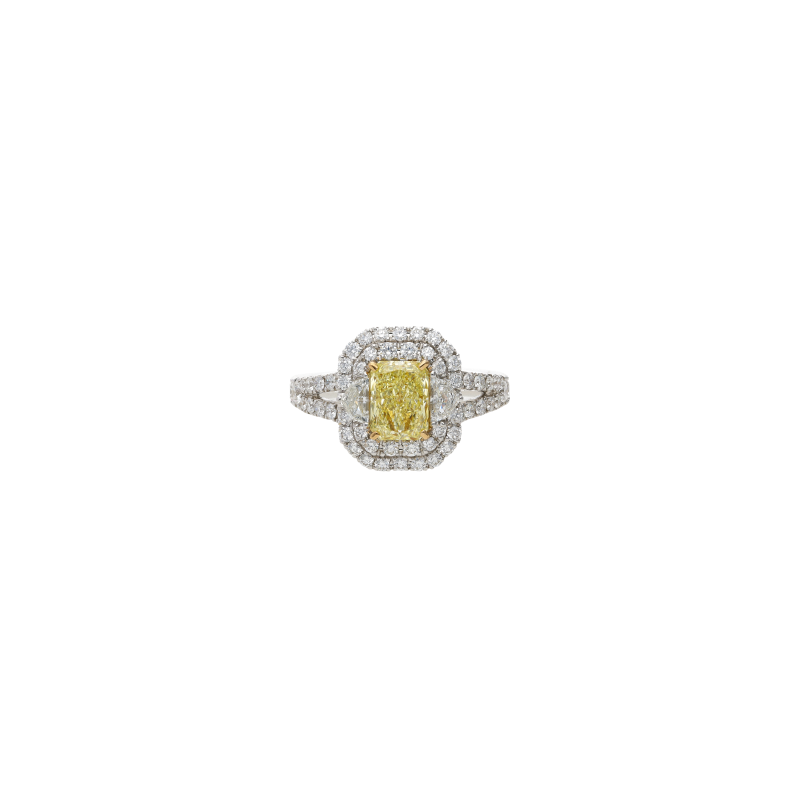 Bartorelli Italian Jewels | ANELLO IN ORO BIANCO 18 CARATI CON DIAMANTE CENTRALE CERTIFICATO GIA FANCY YELLOW, DIAMANTI LATERALI, DOPPIO CONTORNO E DIAMANTI SUL GAMBO DEMI-PAV&Eacute; - 000-4982NS (2)