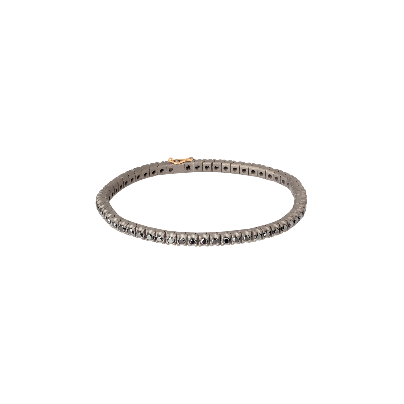 Mano | J . | BRACCIALE TENNIS CLASSICO IN TITANIO, ORO ROSSO 18 KT E DIAMANTI BLACK DA 5 PUNTI. - MINTENBRTBBR5PT (1)