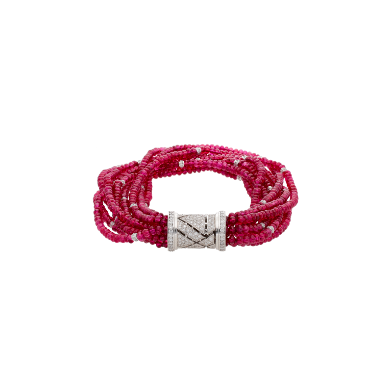 Bartorelli Italian Jewels | BRACCIALE MULTIFILO CON RUBINI BEADS INTERVALLATI DA ORO BIANCO E DIAMANTI, CHIUSURA IN ORO BIANCO E PAV&Eacute; DI DIAMANTI - BABR35 (1)