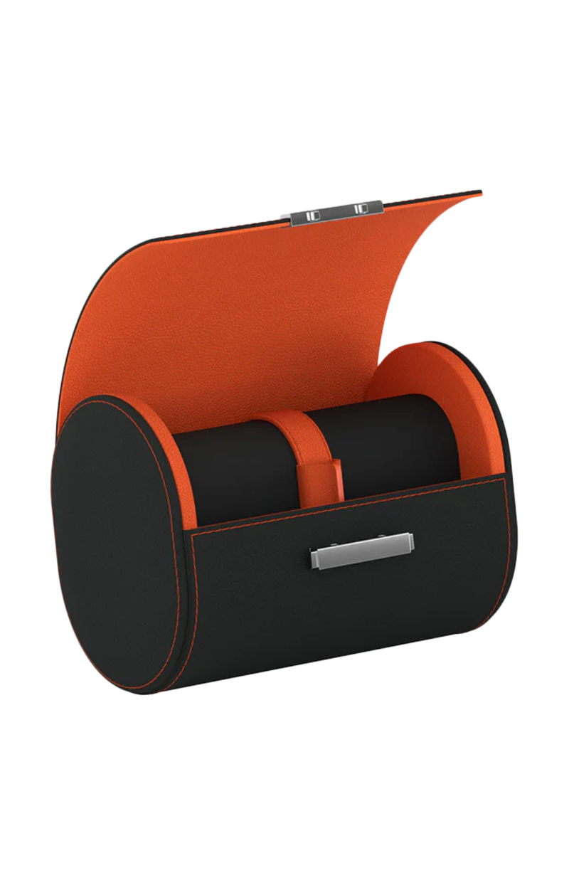 Scatola Del Tempo | POCHETTE 2 ASTUCCIO PER OROLOGI IN PELLE GRIGIO ARDESIA/ARANCIONE (1)