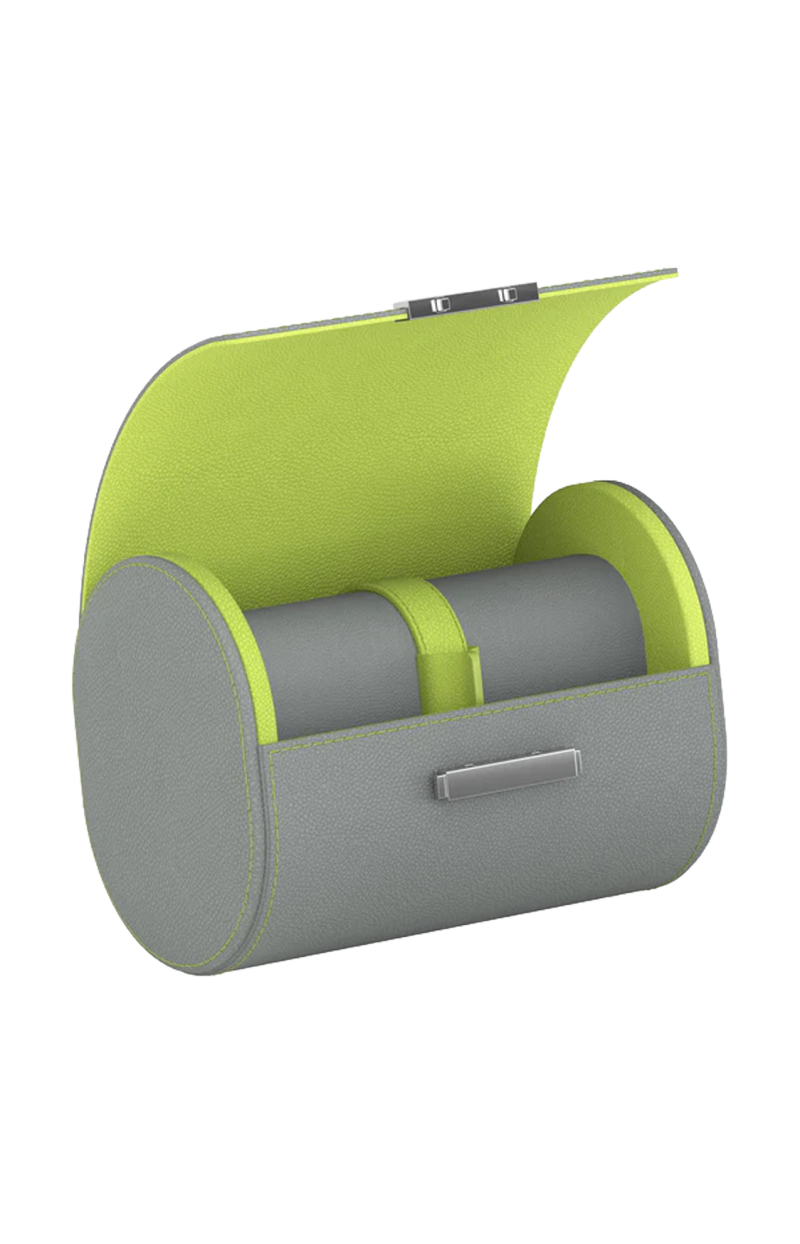 Scatola Del Tempo | POCHETTE 2 ASTUCCIO PER OROLOGI IN PELLE GRIGIO PERLA/VERDE ANICE (1)