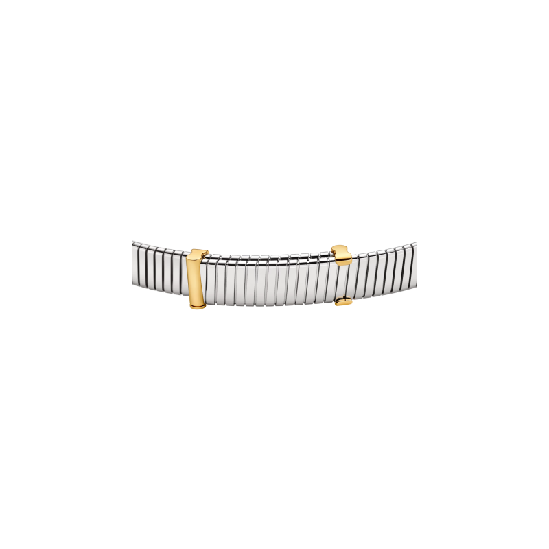 Bulgari | COLLANA BVLGARI TUBOGAS GOLD & STEEL IN ACCIAIO INOSSIDABILE CON BORCHIE IN ORO GIALLO 18 KT - CL860868 (2)