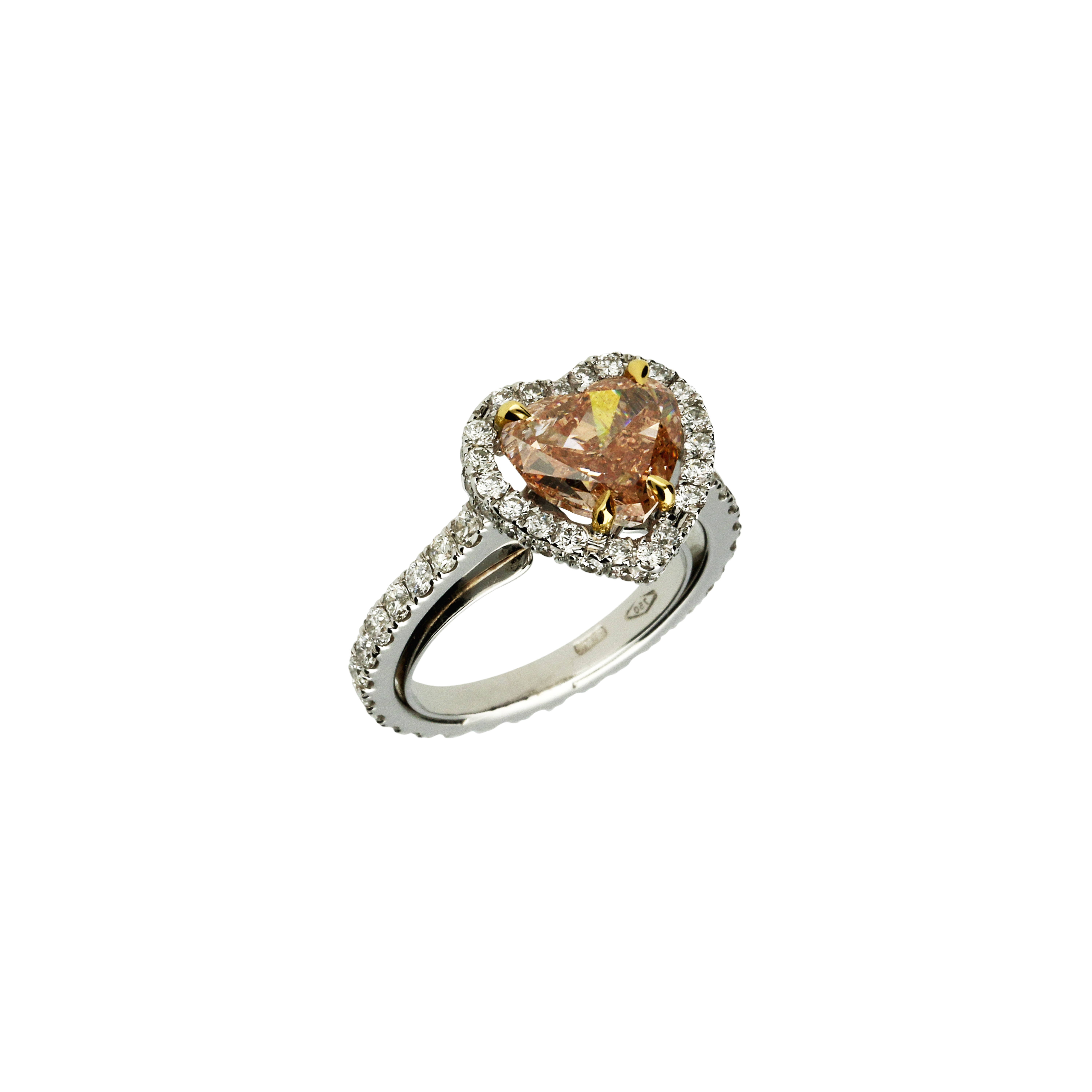 Bartorelli Italian Jewels | ANELLO IN ORO BIANCO 18 CARATI CON DIAMANTE FANCY BROWNISH ORANGY PINK TAGLIO CUORE E PAV&Eacute; DI DIAMANTI BIANCHI TAGLIO BRILLANTE - F.273D (1)