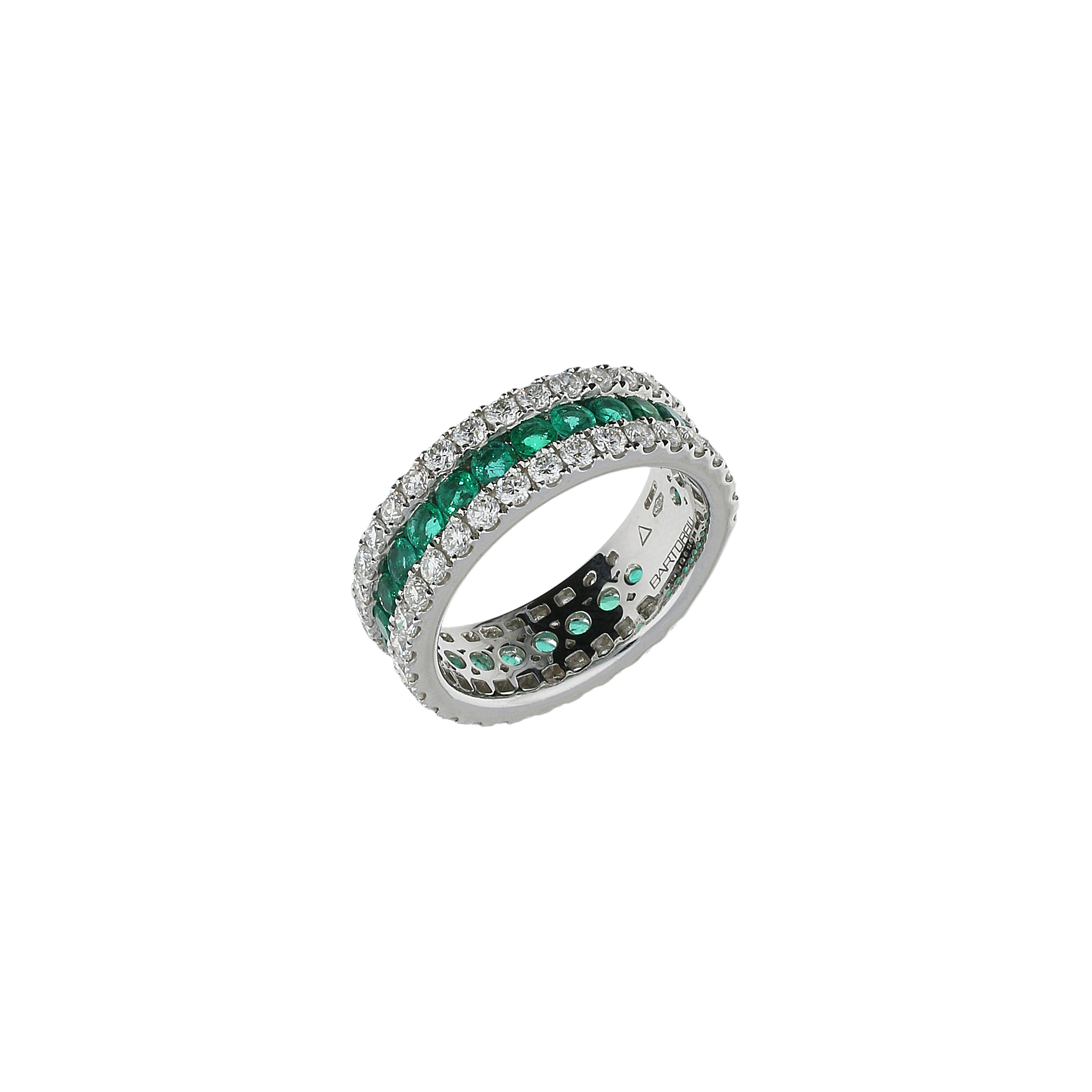 Bartorelli Italian Jewels | Anello in oro bianco 18 carati , smeraldi naturali e diamanti bianchi taglio brillante - MR8018DEMW (1)