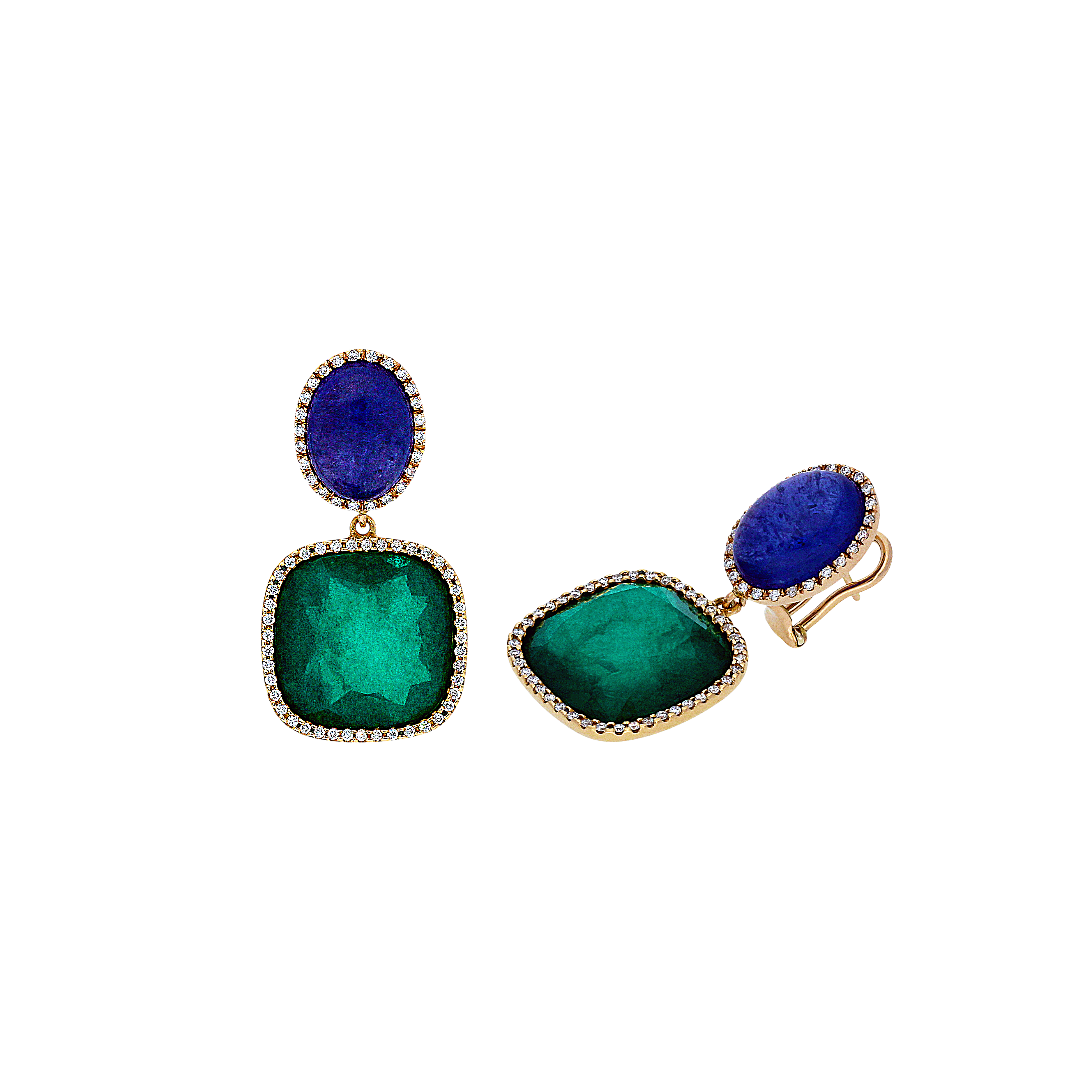 Bartorelli Italian Jewels | Orecchini in oro rosa 18 carati,smeraldi,tanzanite e diamanti bianchi taglio brillante - ORP309/3TZSM (1)