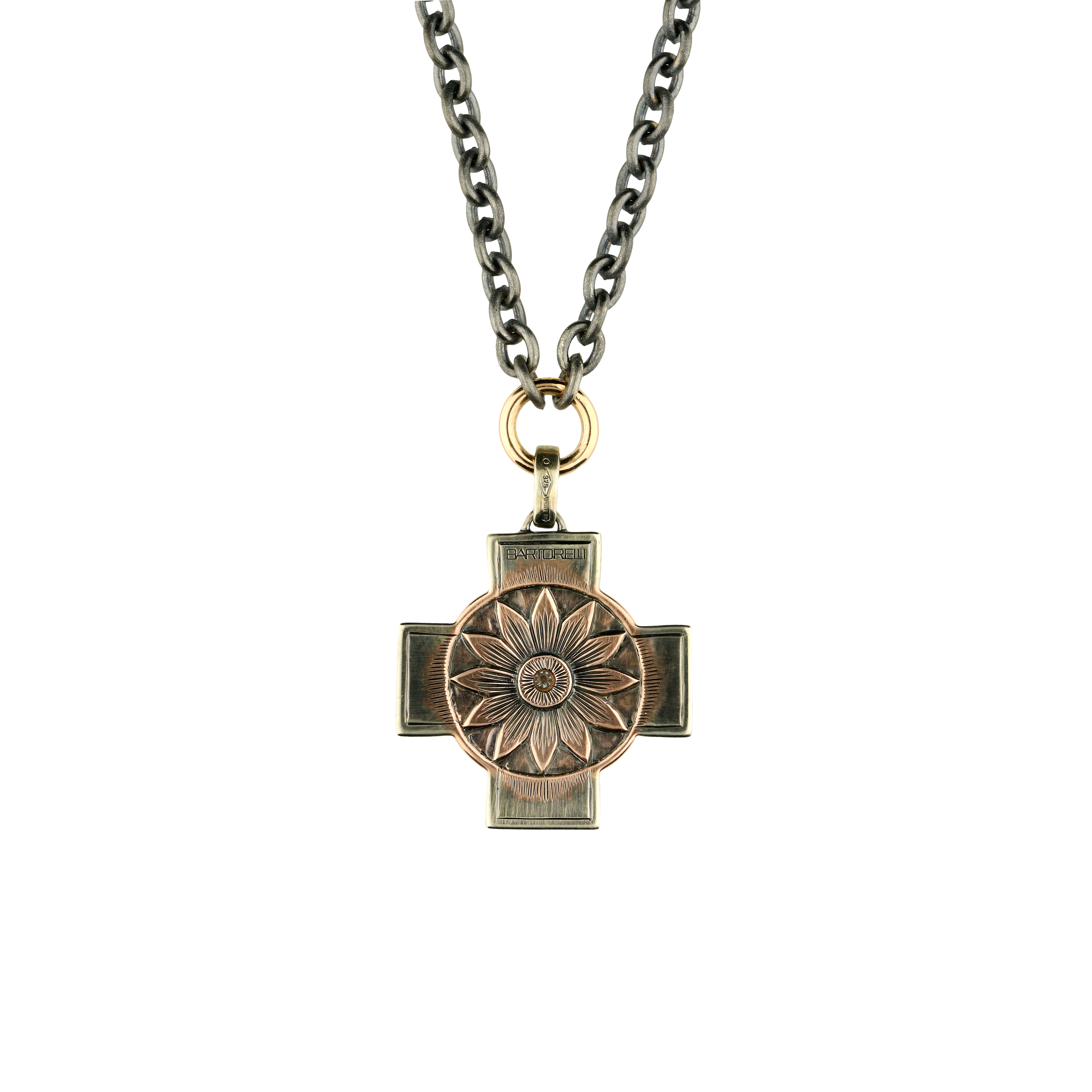 Bartorelli Italian Jewels | Collana in argento nero con ciondolo croce in oro rosa e diamanti bianchi - VP26538DX09 (2)